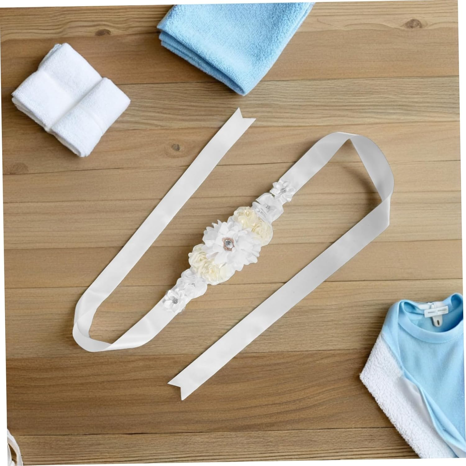 Adjustable White Floral Maternity Belt for Pregnant Women Breathable Back Support Belly Band Easy to Wear Shower Sash for Pregnancy Photos and Celebration Accessories image number 1