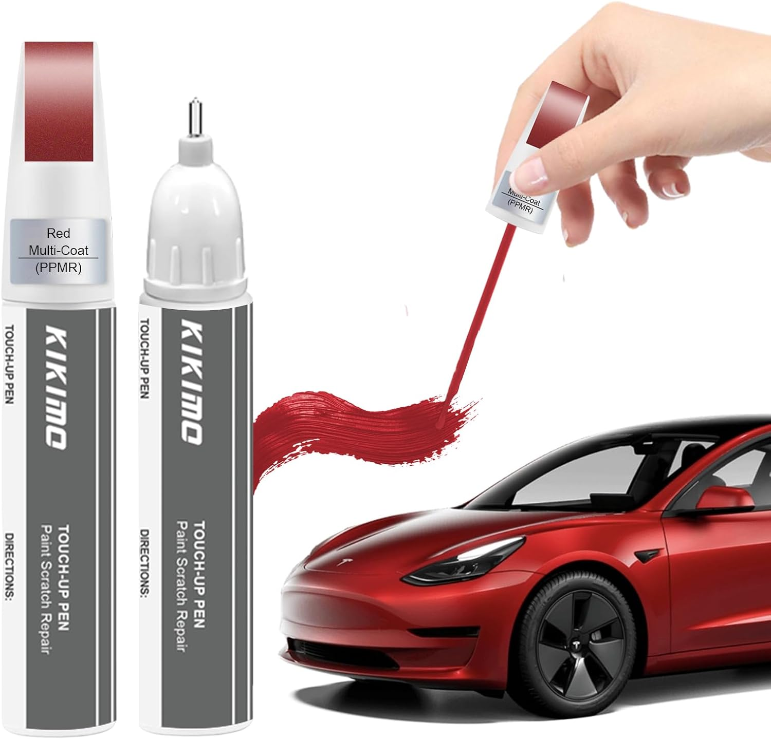 KIKIMO for Tesla Touch up Paint(Pearl White Multi-Coat(Ppsw)), Car Paint Repair Kit for Tesla Model Y/3/S/X, 2 in 1 Scratches Repair with Pen Tip and Brush, Color-Matched for Quick & Easy Fix
