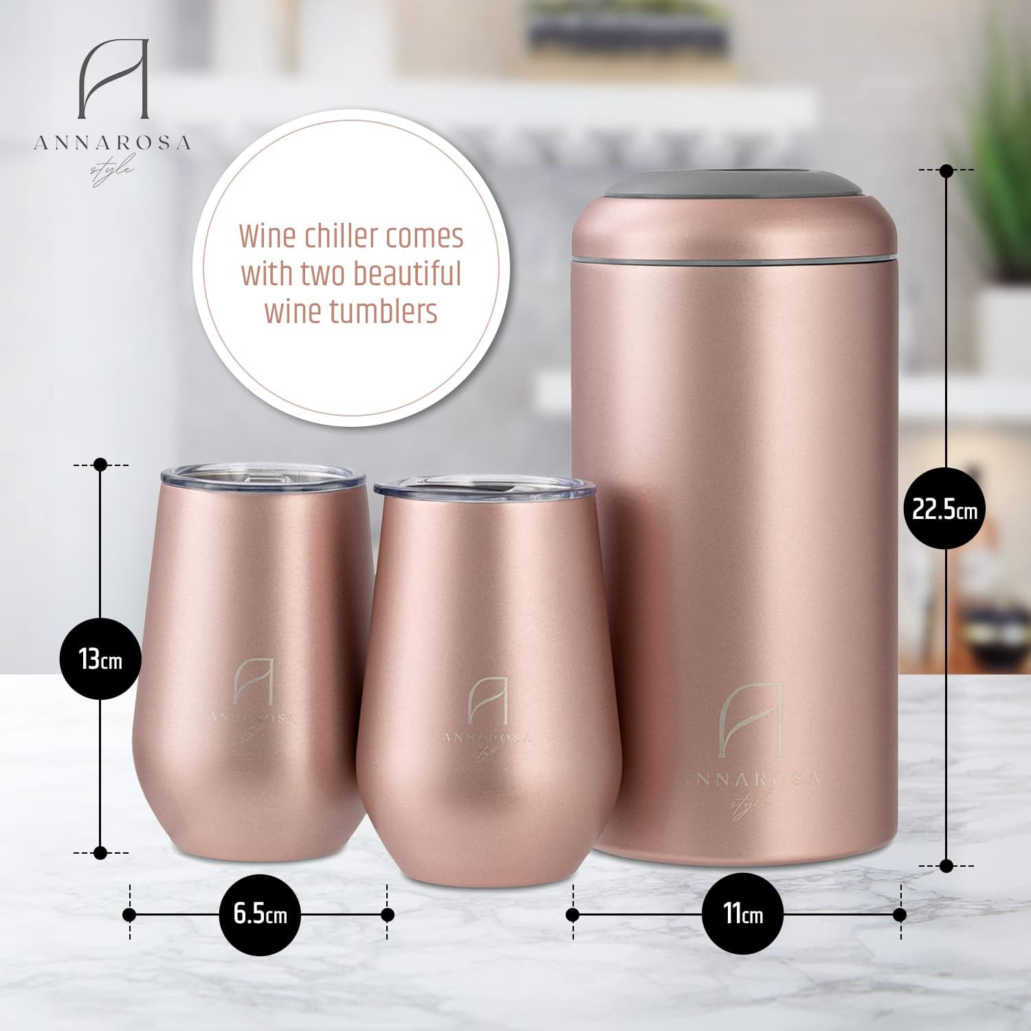 Wine Chiller Gift Set&ndash; Large Premium Iceless Cooler &ndash; Ideal for 750Ml Bottles - Insulated and Double Walled Stainless Steel Chiller and Tumblers with Spill Proof Lids image number 6