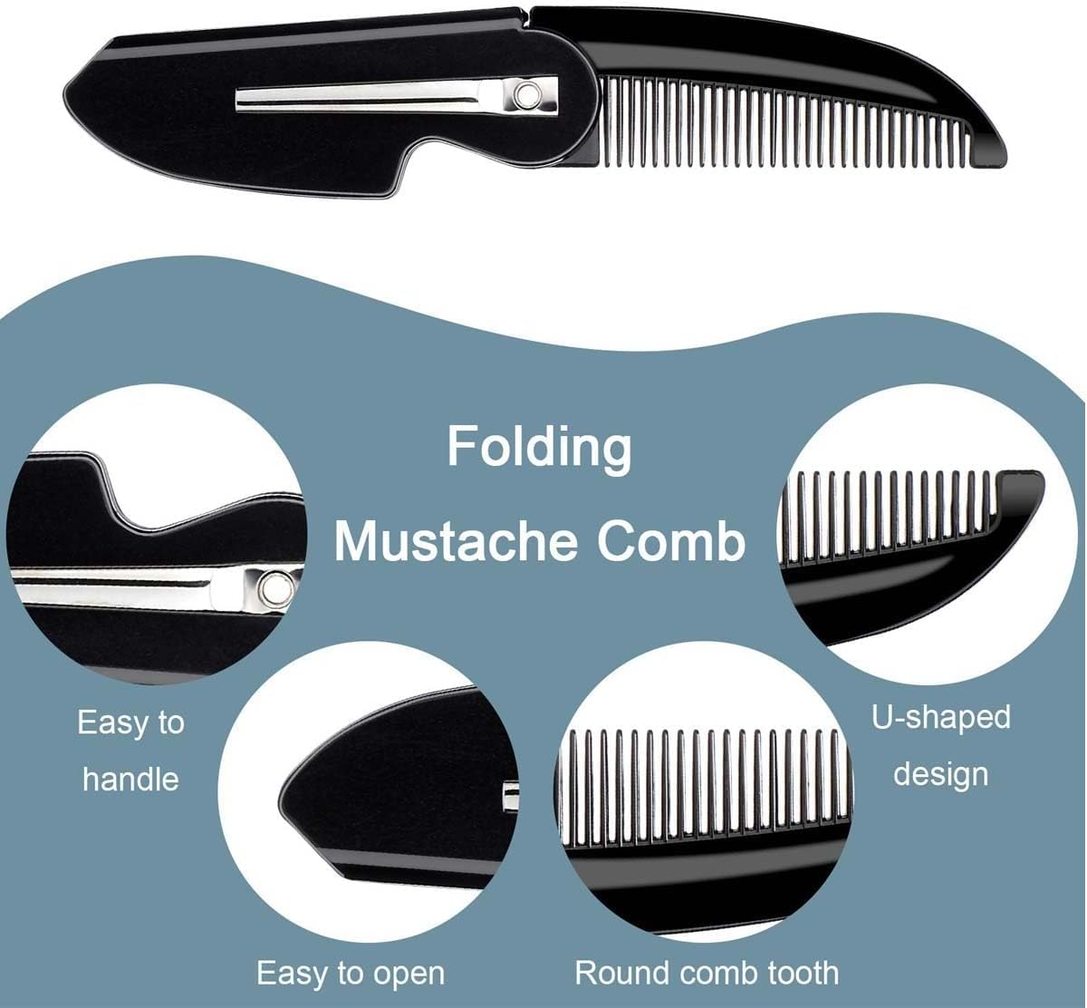 Heanvmyss Folding Beard Combs for Men,3 Pcs Mini Portable Moustache Comb,Fine Tooth Comb,Anti-Static Plastic Hair Care Styling for Travel and Daily Use(Black) image number 4