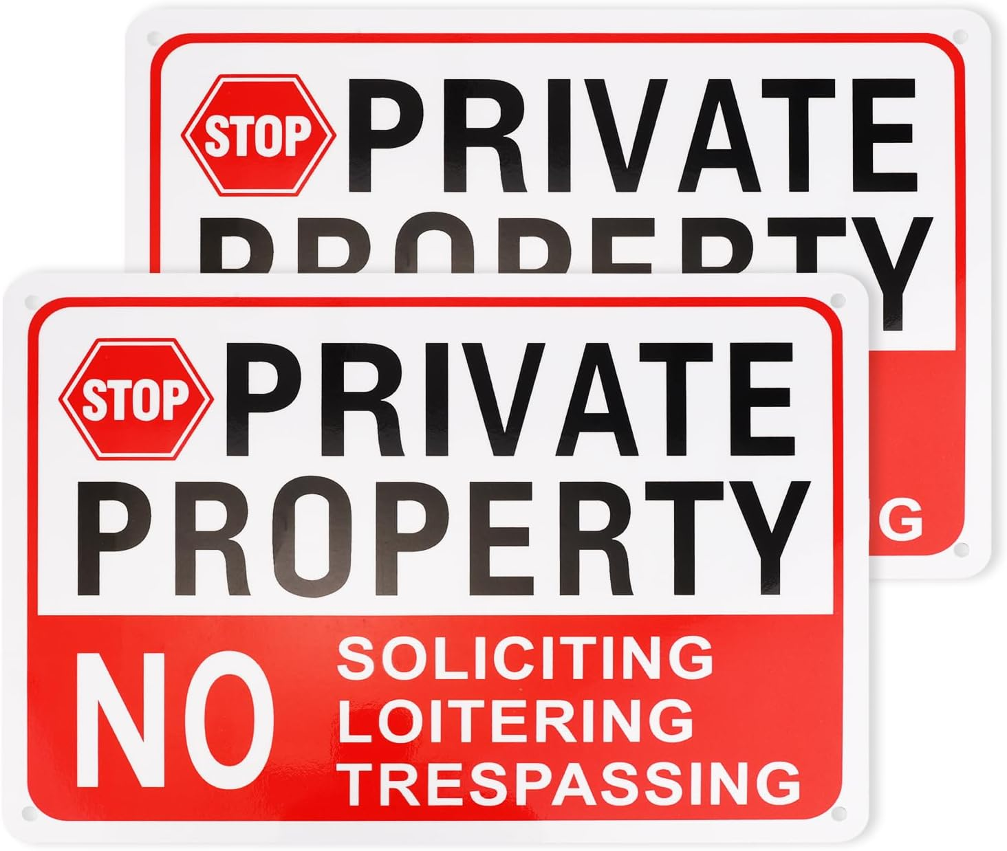 2Pcs Private Property No Soliciting Loitering Trespassing Sign, 10X7In Warning Signs for Property Weatherproof Private Property Plaque for Indoor Outdoor Home Business Driveway Alert