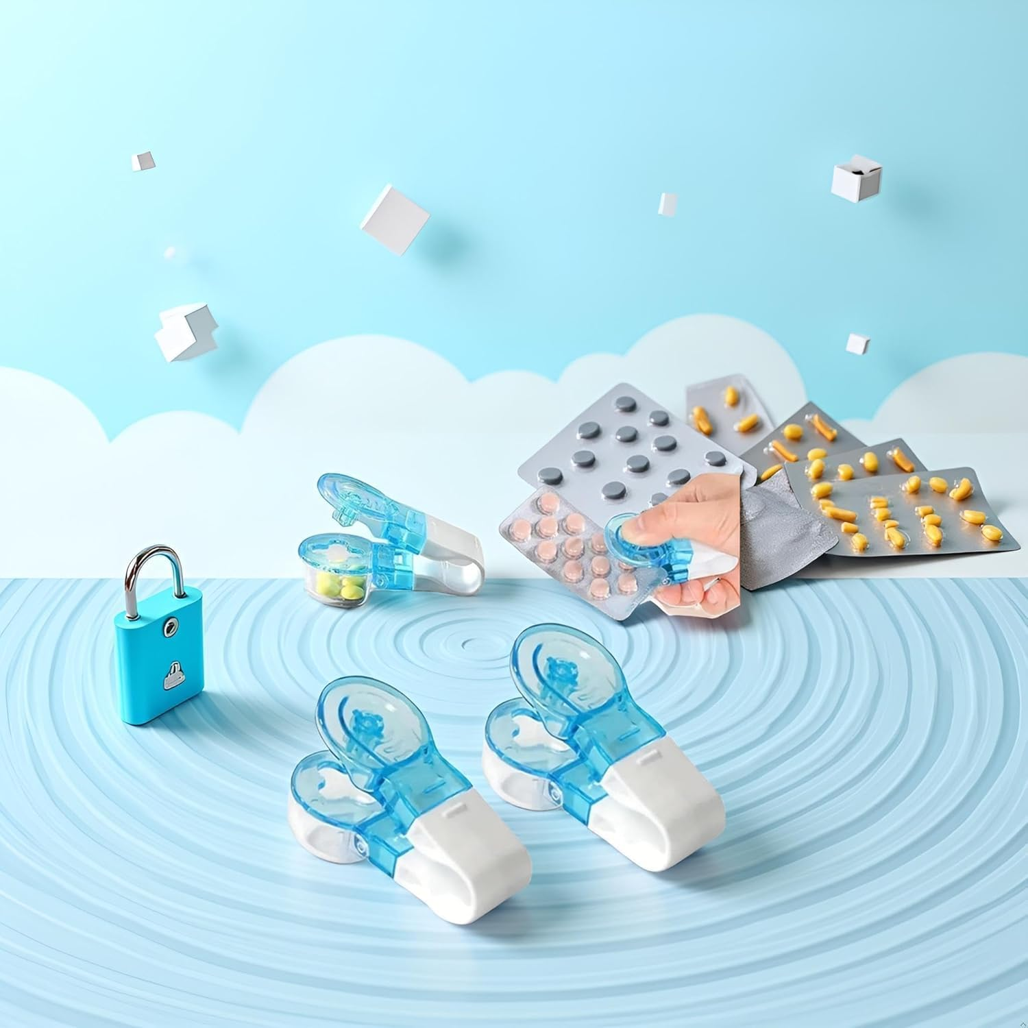 2 Pcs Blue Portable Pill Taker Remover, Pill Remover, Blister Pack Opener Popper Assistance No Contact Easy to Take Out Travel Tablet Dispenser Pills Extractor Tools image number 3