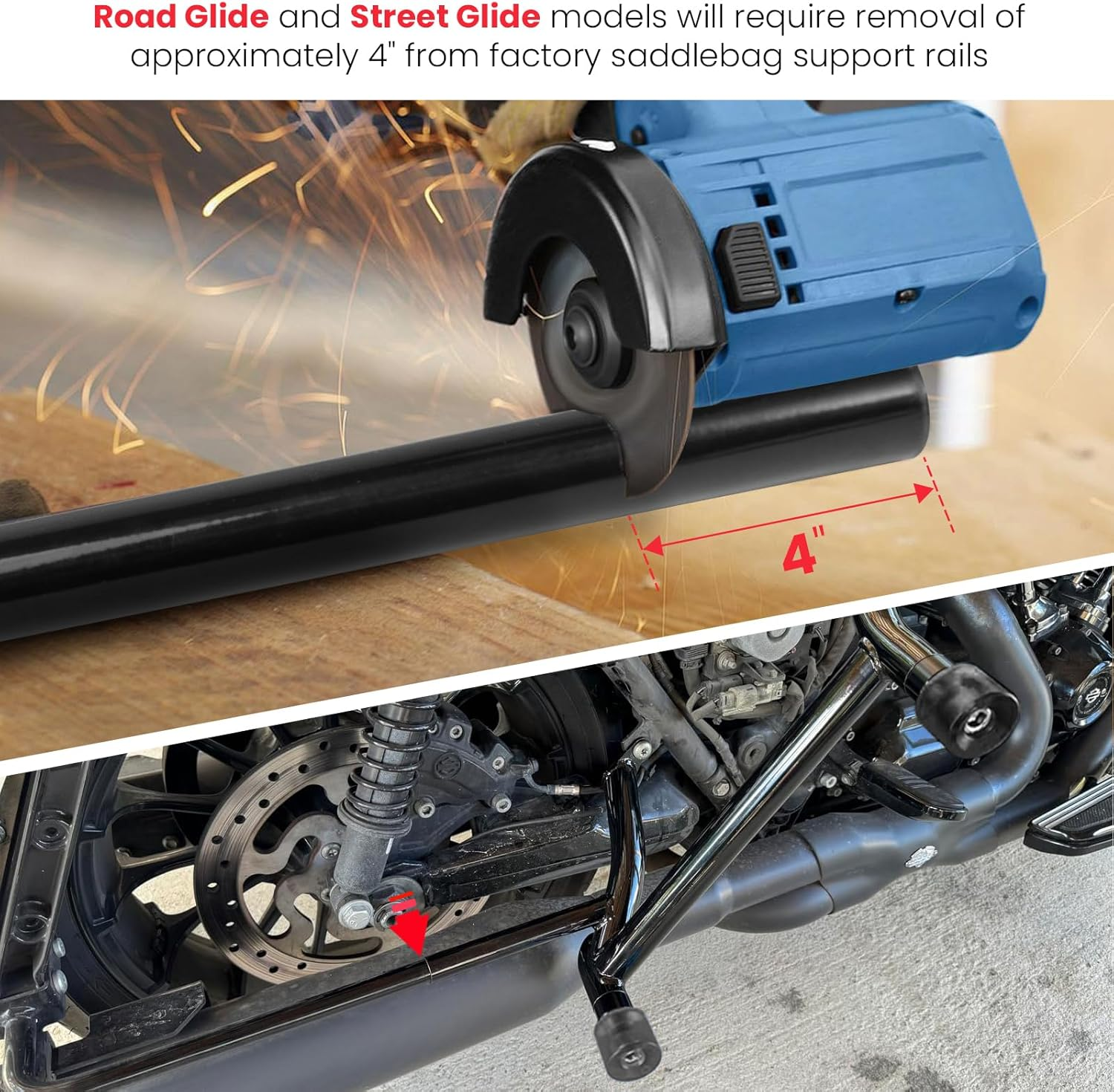 Saddlebag Guard Crash Bar Bracket Compatible with Harley Davidson Touring Street Glide Road Glide Road King Electra Glide Ultra Limited CVO Black Tip over Bar 2009-2025 image number 6