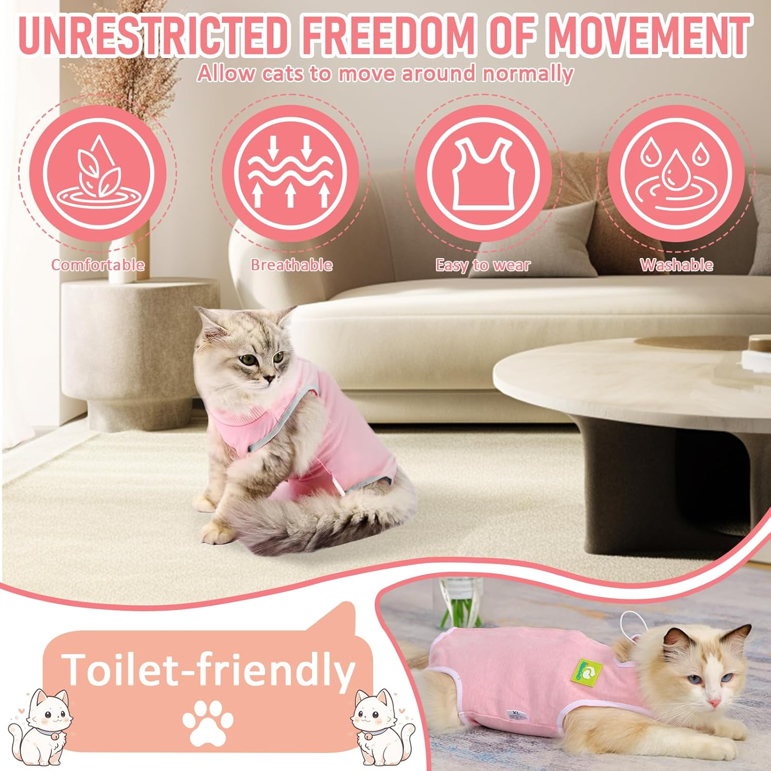 Cat Clothes Cat Surgery Recovery Suit, Cat Post Bodysuit for Medical Spay Abdominal Wounds Skin Diseases Protection, anti Leak Kitten Alternative Weaning Pyjamas Clothing