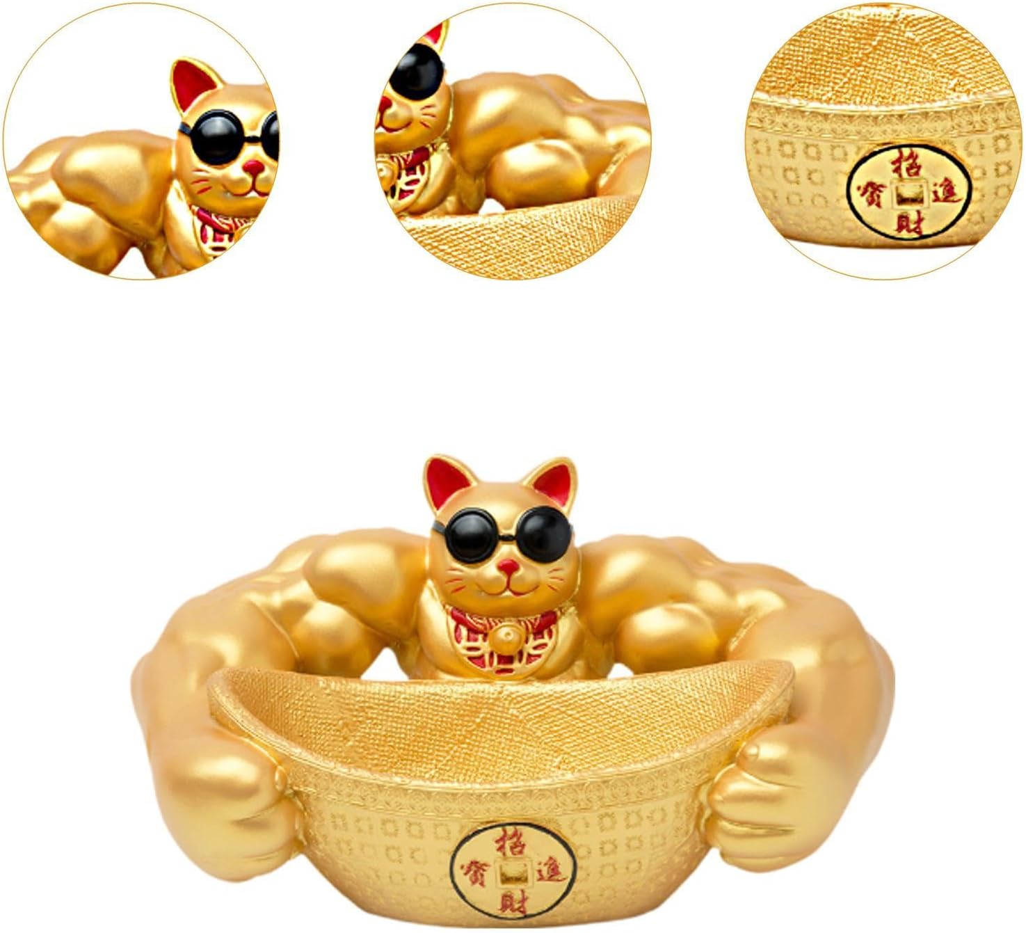 Generic Muscle Arm Cat Figure, Feng Shui Animal Statue, Lucky Cat Storage Box for Bookshelf image number 1