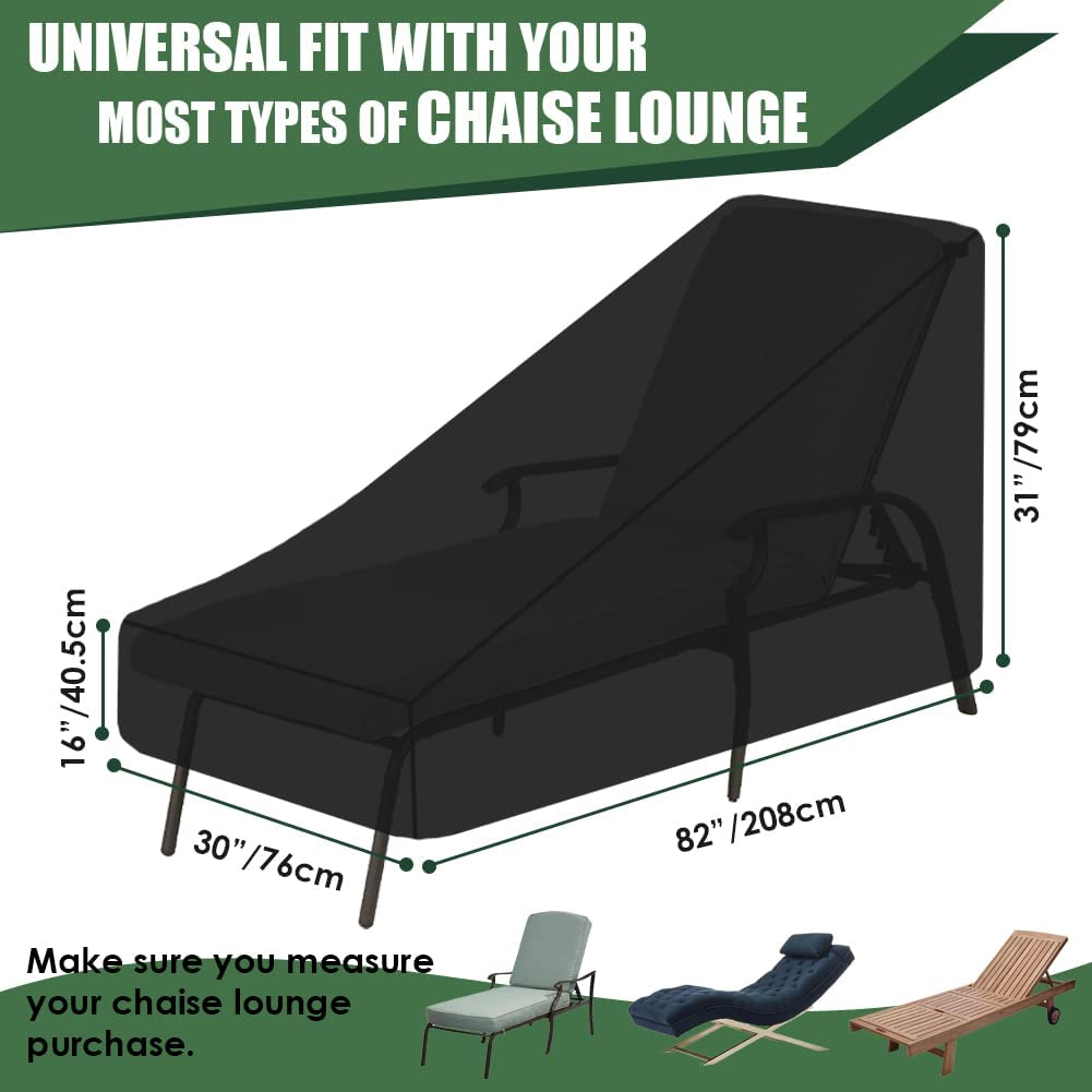Chaise Lounge Cover Outdoor Waterproof Heavy Duty Lounge Chair Cover with Windproof Elastic Hem Indoor Extra Large Anti-Uv Chaise Lounge Cover Patio Garden Furniture All Season Protection (1) image number 3