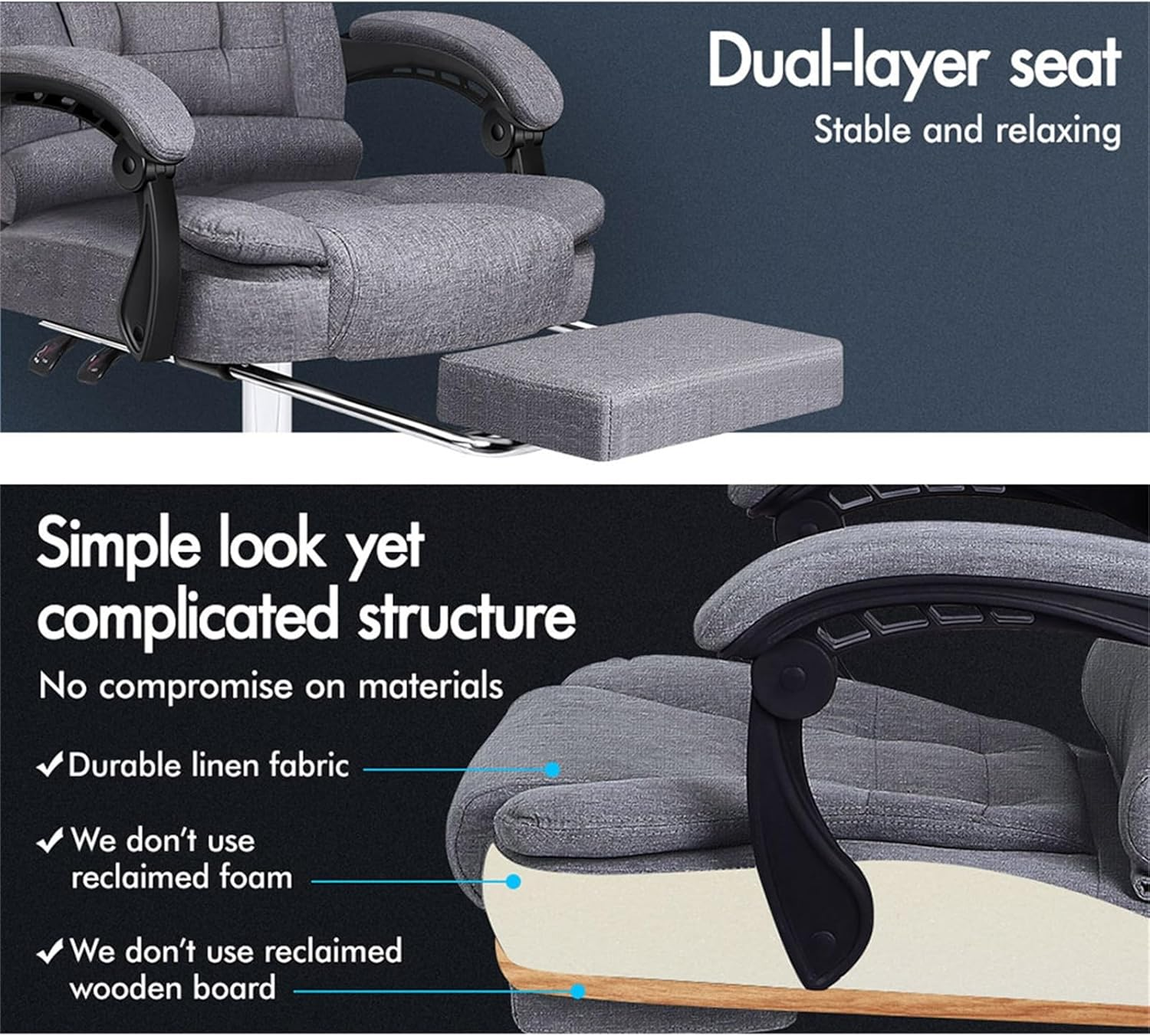 ALFORDSON Fabric Grey Swivel Video Game Chairs, Office Chair Ergonomic Computer Desk Chair Executive Home Desk Chair with Footrest - Dale Black image number 4