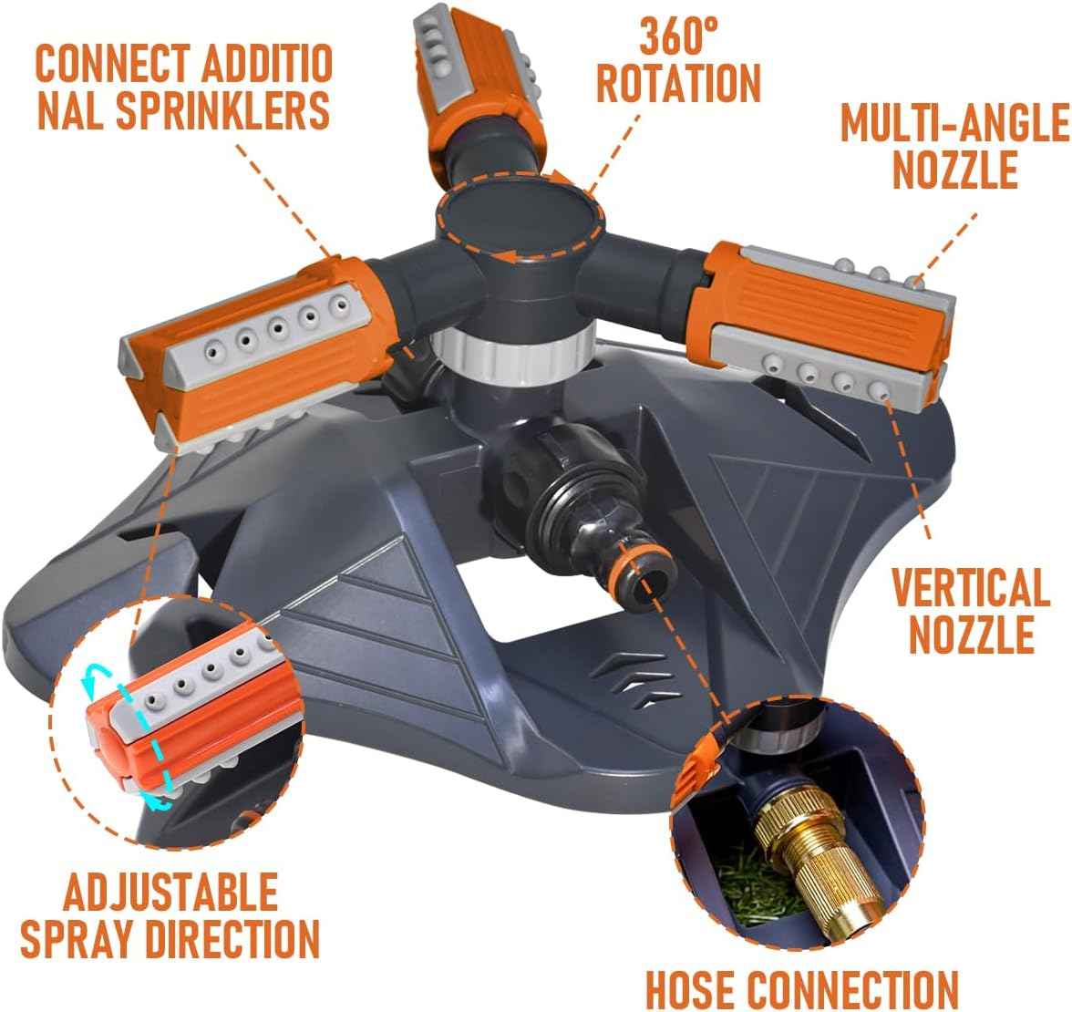 Alpen Garden Sprinkler Lawn Sprinkler, Automatic 360 Degree Adjustable Rotating Irrigation Sprinkler System, Grass Water Sprinkler for Yard, Garden Sprinkler Hose for Large Ara - 2 Pcs image number 2