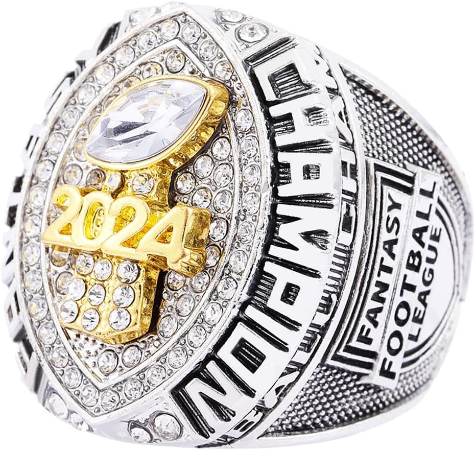 Noblehead 2024 Fantasy Football Ring | Heavy FFL Champion Ring | Gold Silver Tone Plated Award Trophy for Fantasy Football League Winner image number 2