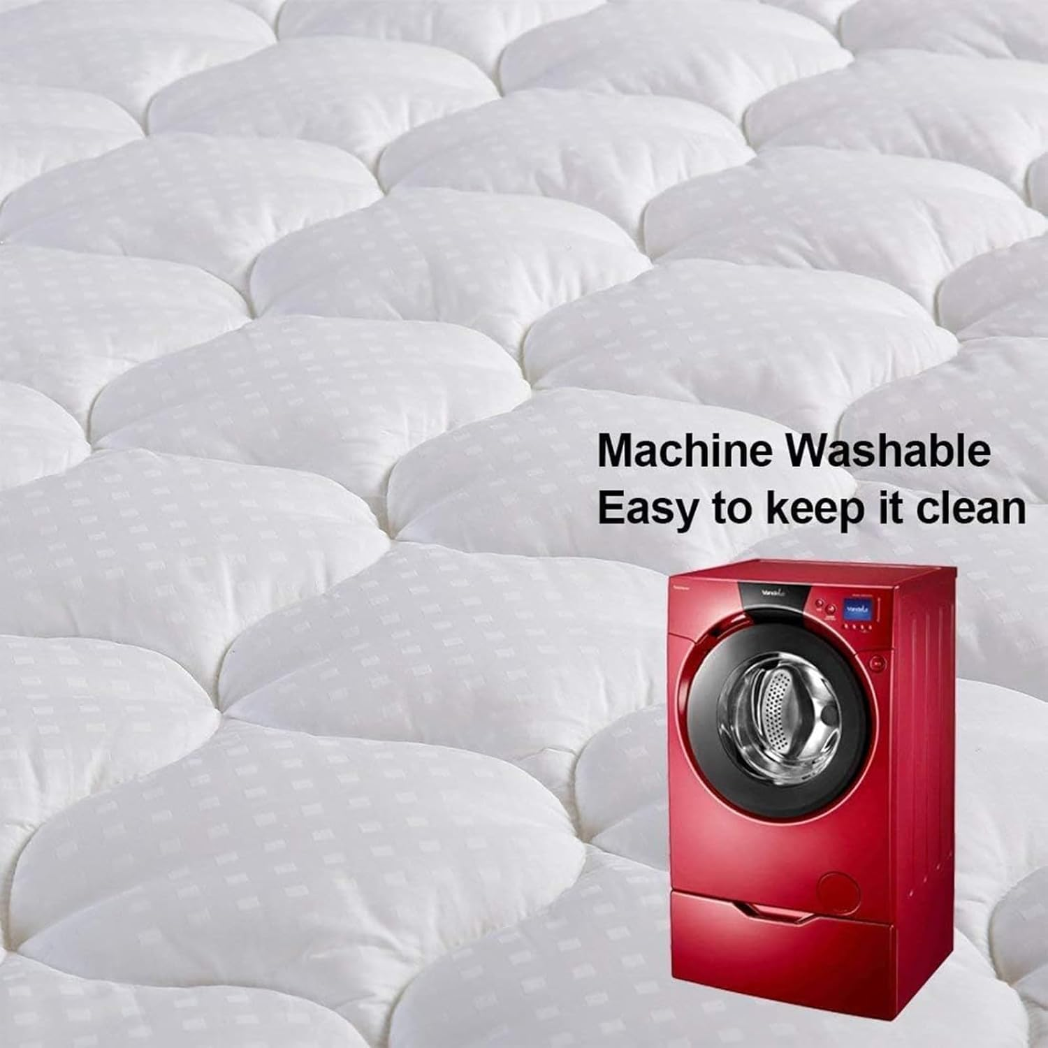 (Full, White) - Overfilled Fitted Mattress Pad Cover(8-21 Deep Pocket)-Cooling Mattress Topper with Snow down Alternative Fill(Full, White) image number 3