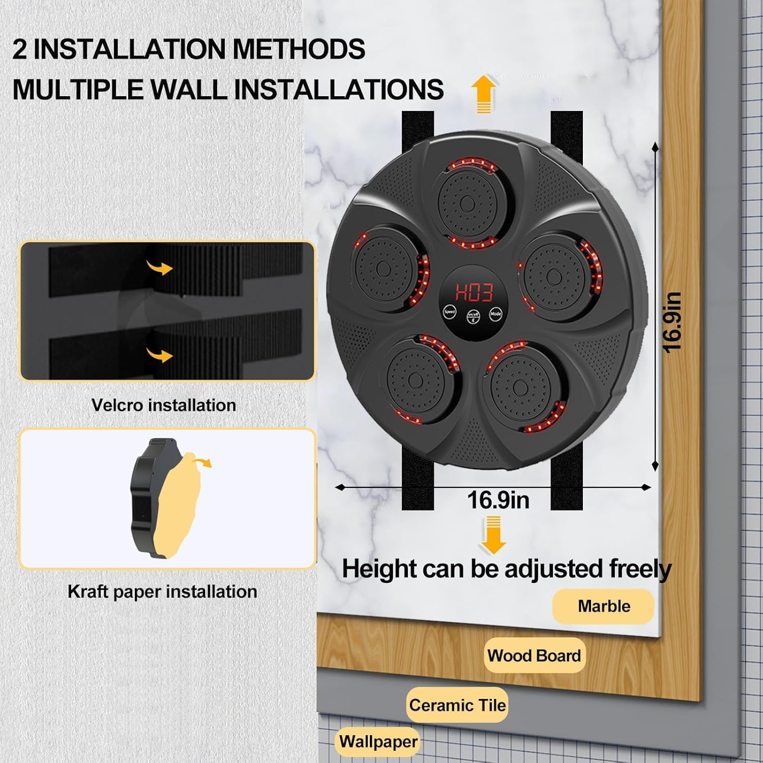 Boxing Machine Music,Rechargeable Boxing Equipment Wall Mount,Home Smart Boxing Target Workout Machine, Electronic Focus Agility Training Digital Boxing for Kids and Adults. image number 5