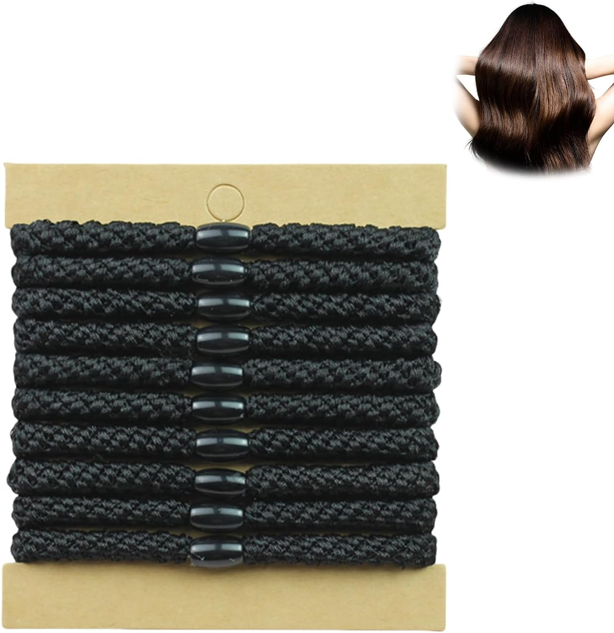 Pack of 10 Hair Bobbles for Girls, Black Elastic Bands, Scrunchies Girls Set, Braided Scrunchies without Metal, Hair Bands, Ponytail Holder for Thick Hair and Curly Hair (Black)