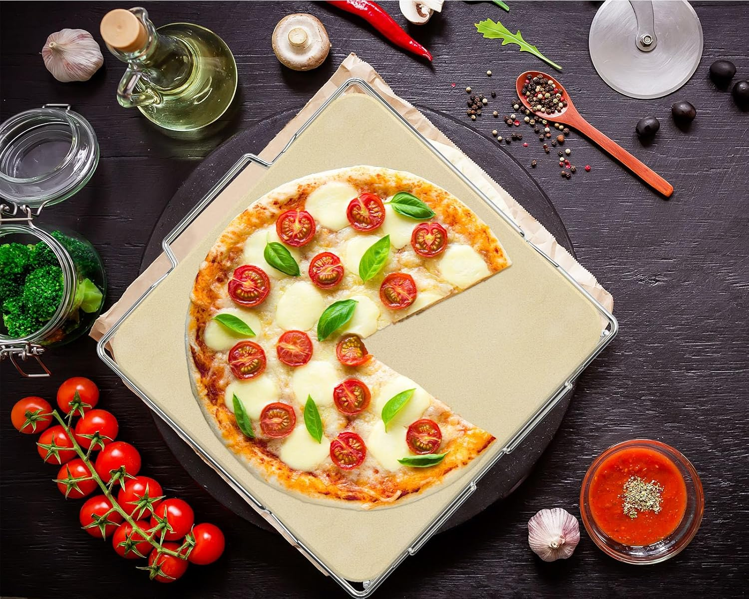 Pizza Stone with Stainless Steel Rack for Ninja Woodfire Outdoor Pizza Oven OO101, Thickened Durable Pizza Stone, Woodfire Pizza Oven Accessories for Ninja OO100 Series image number 5