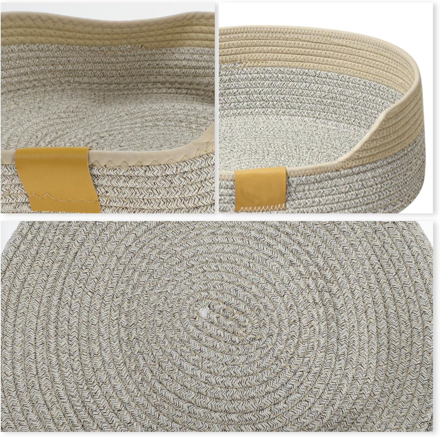 CAPASTEC Woven Cat Bed, 35 Cm Diameter, Foldable Basket Nesting Site, Breathable Pet Lounger, Claw Abrasion-Resistant Universal Kitten Bed, Grey Khaki image number 6