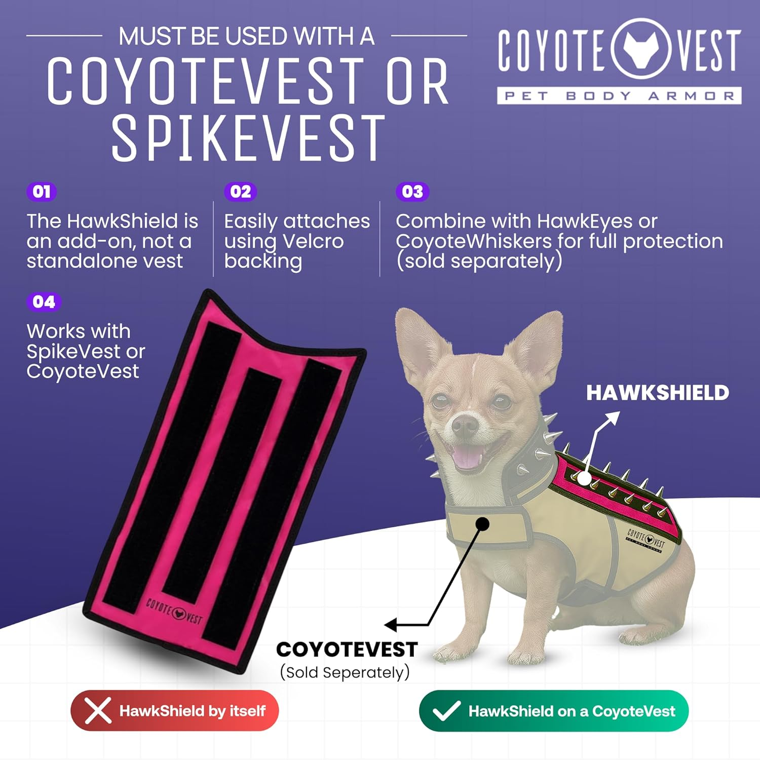 Hawkshield Pad for Coyotevest or Spikevest, Dog Harness Vest, Protective Dog Vest Harness Add-On to Shield Your Pet from Birds of Prey, Raptor, Hawk, Coyote & Animal Attacks- (Medium, Pink) image number 6