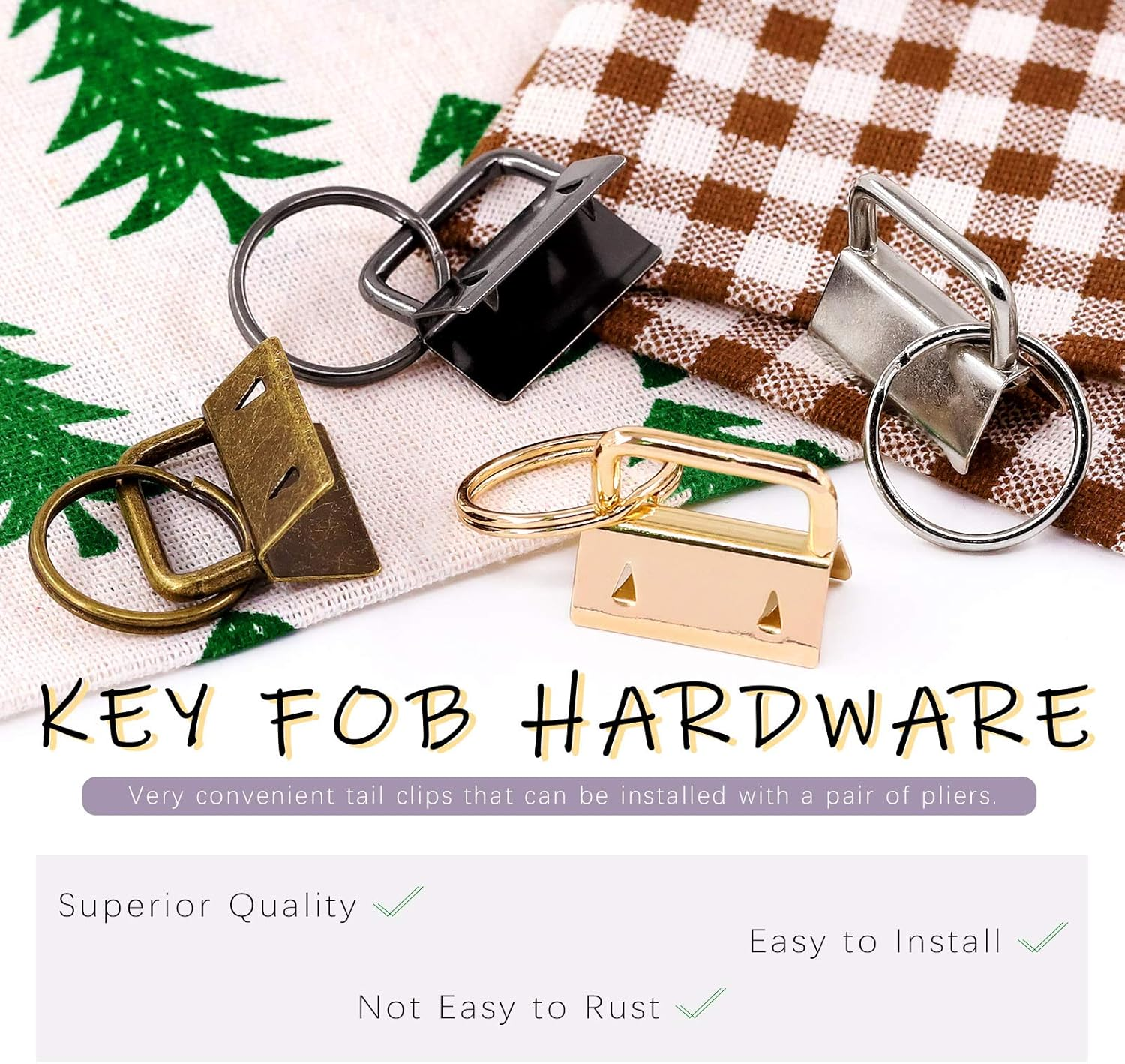 Swpeet 41 Sets 1" 25Mm 4 Colors Key Fob Hardware with 1Pcs Key Fob Pliers, Glass Running Pliers Tools with Jaws, Studio Running Pliers Attach Rubber Tips Perfect for Key Fob 4Hardware Install - Gold image number 6