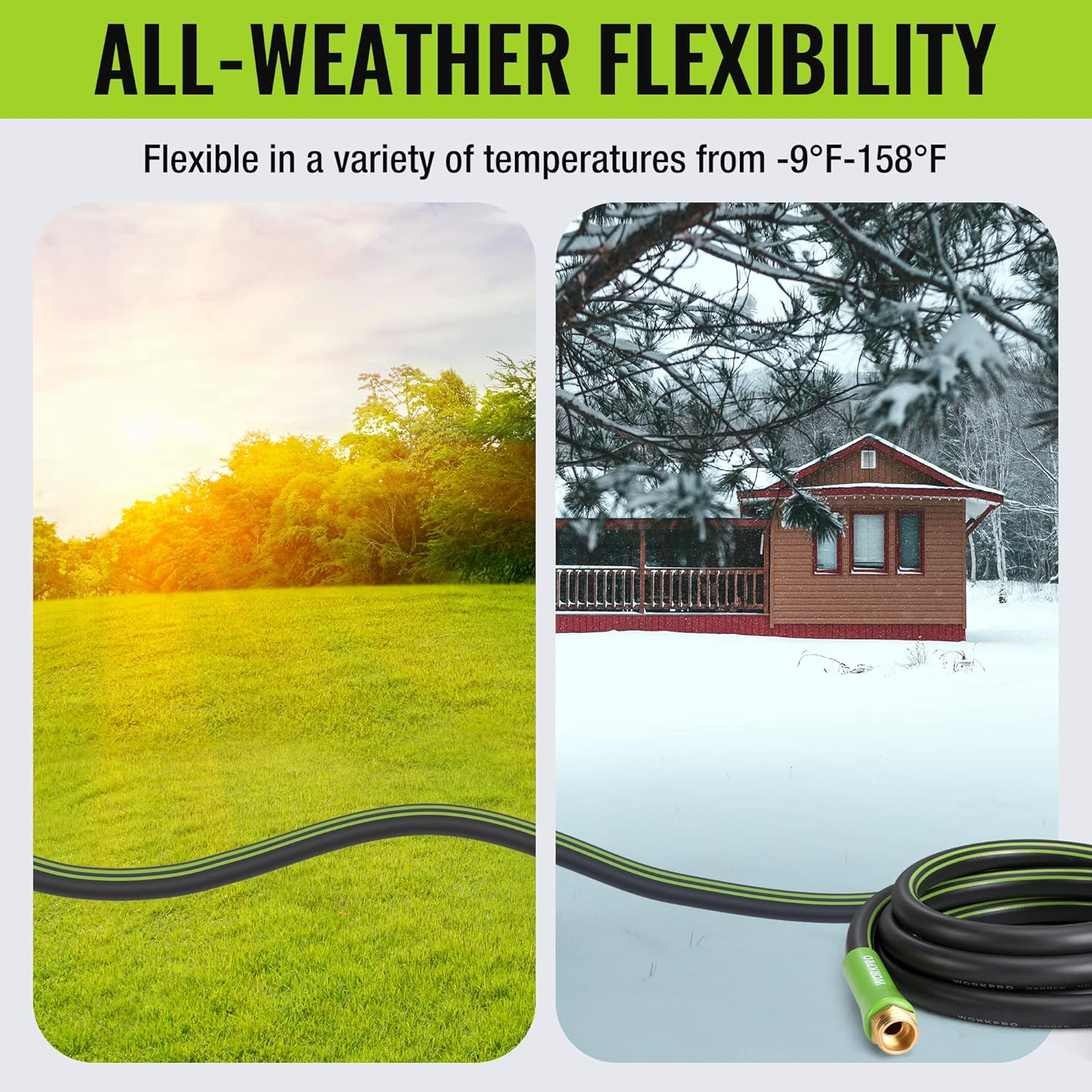 WORKPRO Garden Hose 1.59Cm X 3M, Heavy Duty, Flexible, Lightweight Water Hose with 360&deg; Rotation Handle, 3/4" GHT Solid Brass Fittings, for Outdoor, Lawn, Garden & Yard, Car Wash image number 3