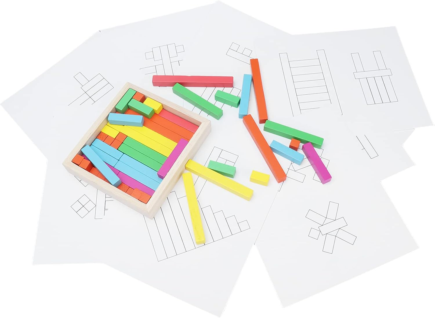 Wooden Cuisenaire Rods Individual Kit, Create Interesting Shapes Counting Sticks Brightly Colored Release Imagination for Counting for Children image number 3