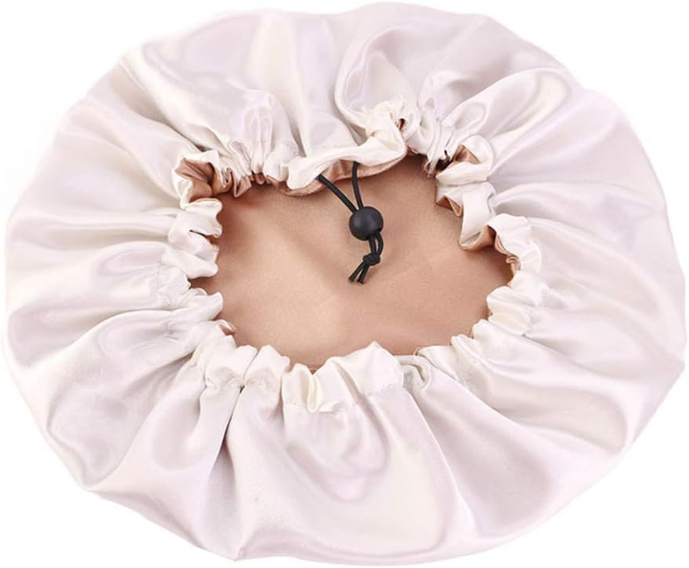 COMVIP Women Solid Satin Bonnet Sleeping Soft Hair Turbans Caps B: Khaki image number 2