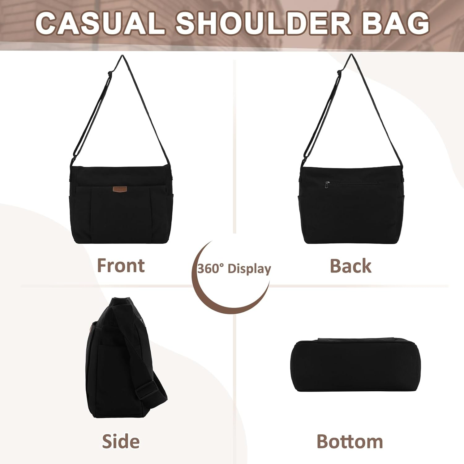 KASQO Canvas Messenger Bag, Large Lightweight Hobo Crossbody Tote Bag for Women Men Casual Shoulder Bag for College Travel Work