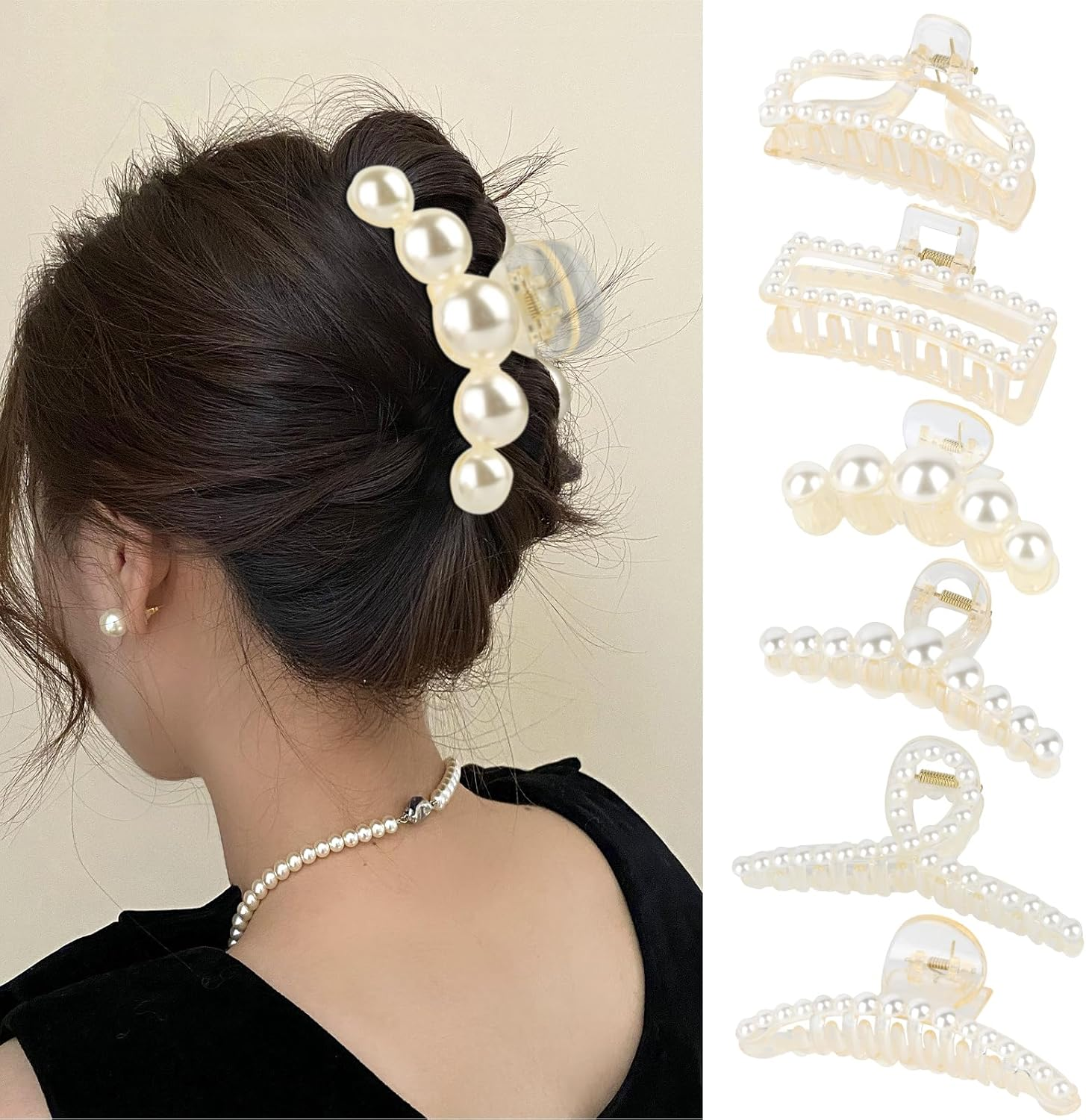 Pack of 6 Large Hair Clips, Pearl Hair Clips, Women'S Hair Clips for Thick Thin Hair, Non-Slip Claw Clip, Elegant Hair Clip for Women and Girls image number 2