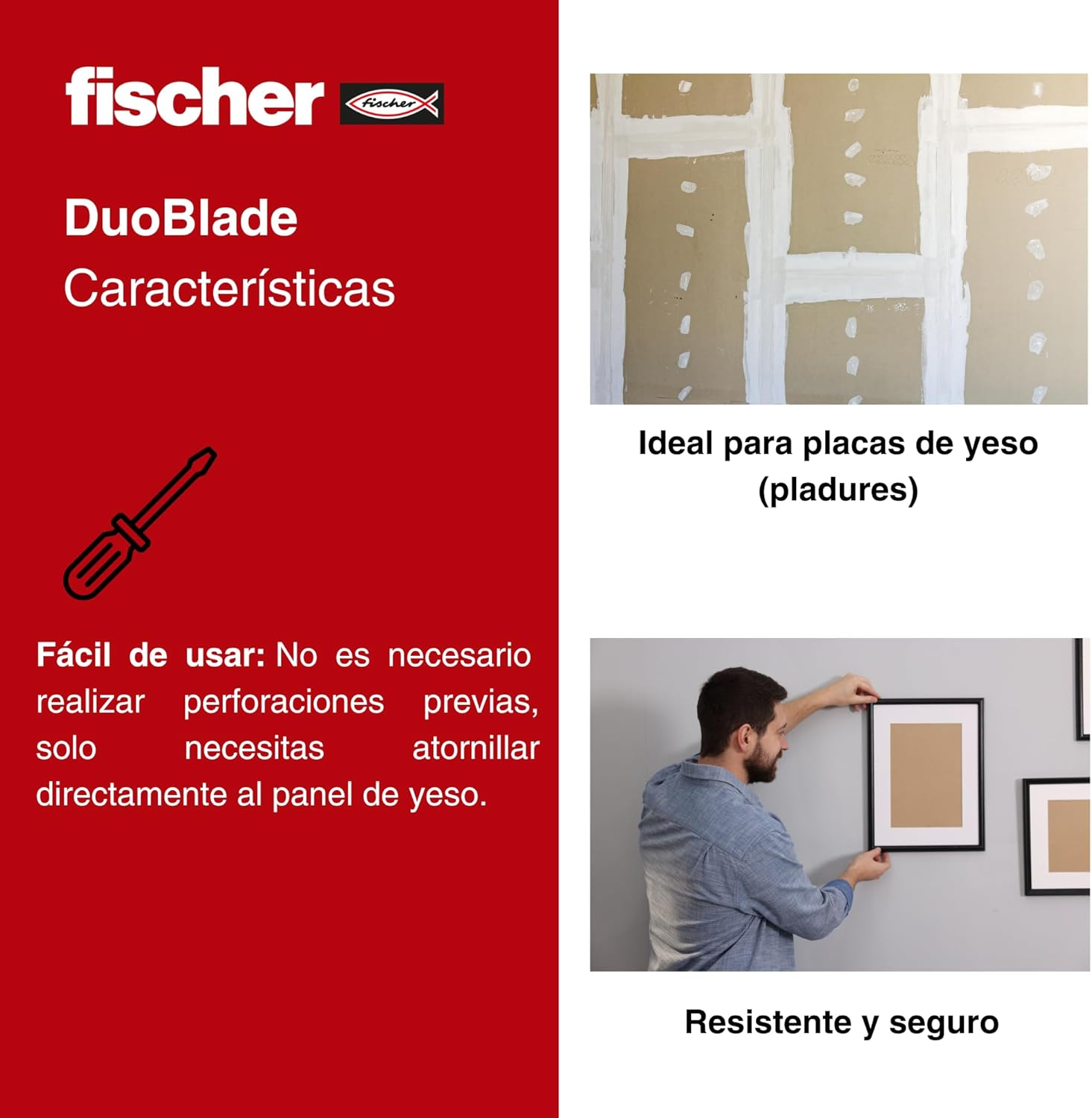Fischer Duoblade LD, Innovative Self-Drilling Plasterboard Plug, Strong Plug for Fast and Easy Installation in Gypsum Plasterboard and Fibre Board, with Metal Tip, 40 Plugs image number 1