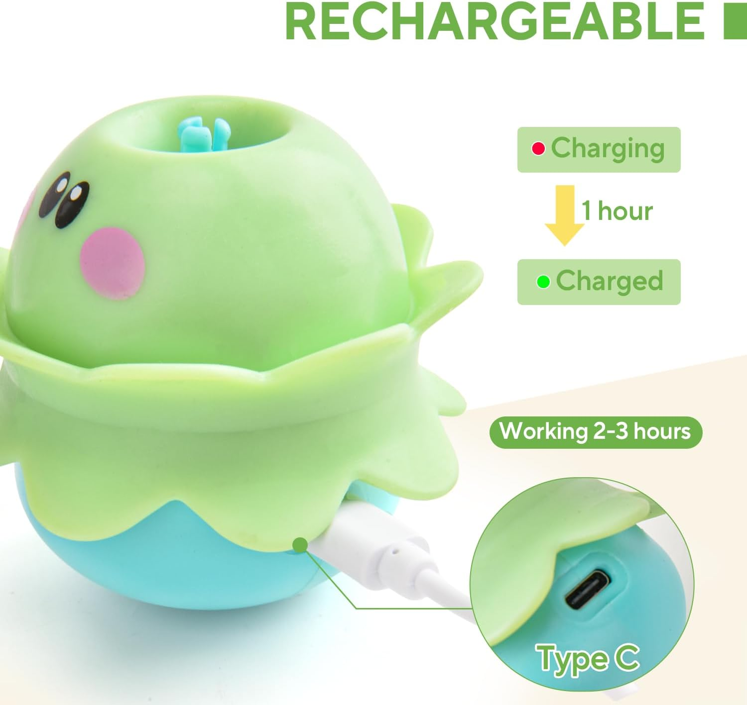 LIFLIX Interactive Automatic Cat Feather Toy, Rotating with LED Light, Electronic Chirping Toy for Indoor Cats, Rechargeable, Green image number 2