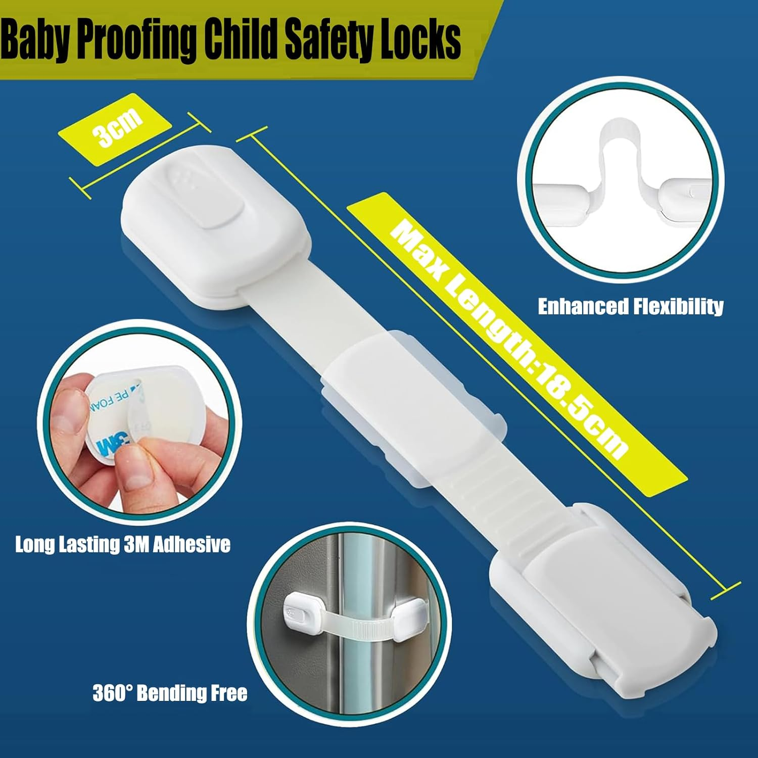 10 Pack Child Safety Locks, Baby Proofing Safety Locks for Cabinets, Drawers, Appliances, Toilet Seat, Fridge, Oven, Dishwasher Doors, Toilet Seat & Lid - No Tools or Drilling Flexible Adjustable Size image number 4