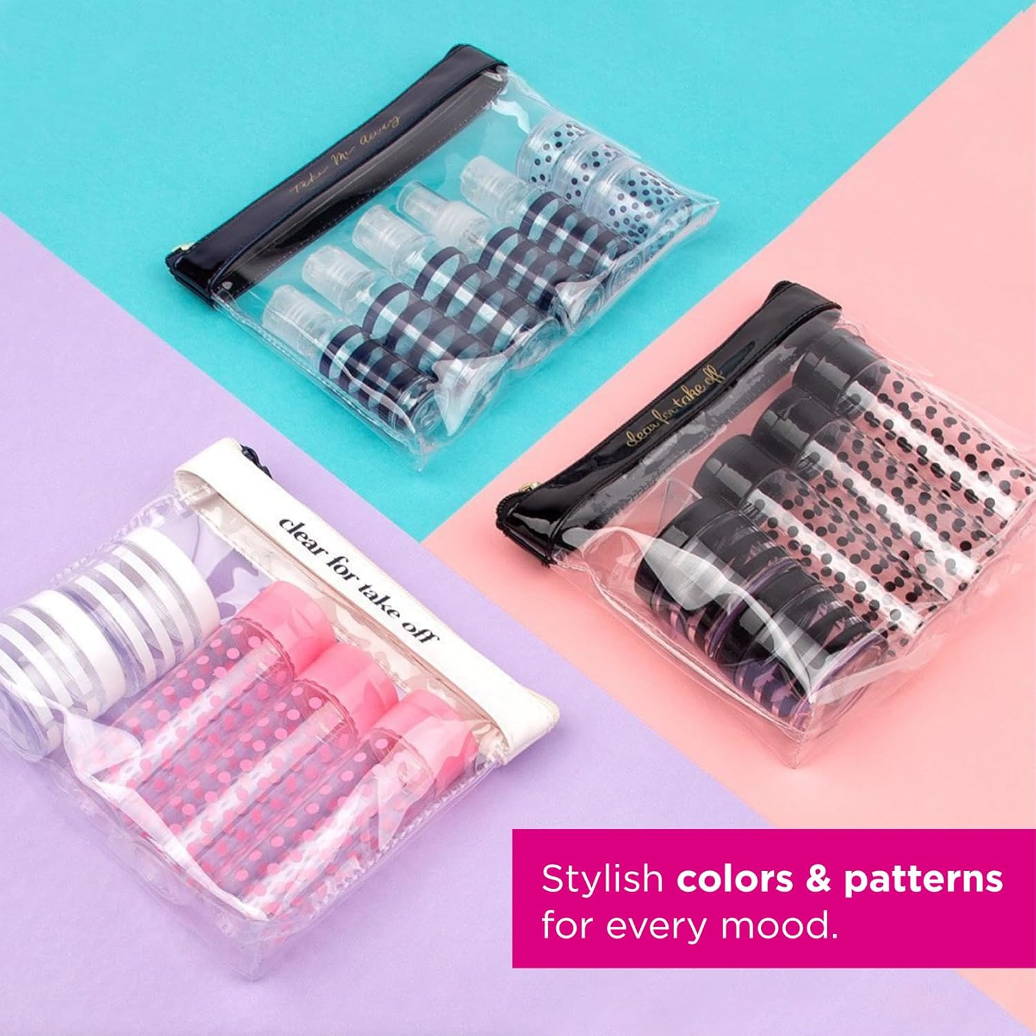 Miamica TSA Compliant Travel Bottles and Toiletry Bag Kit, 15 Piece, Rose Gold, Clear/Rose Gold, One Size, Miamica TSA Compliant Travel Bottles and Toiletry Bag Kit, 15 Piece, Rose Gold image number 1