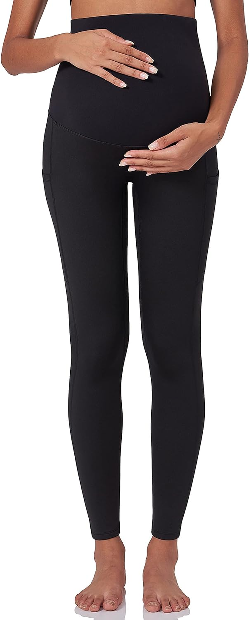 POSHDIVAH Women'S Maternity Fleece Lined Leggings over the Belly Pregnancy Winter Warm Yoga Workout Active Pants with Pockets image number 1