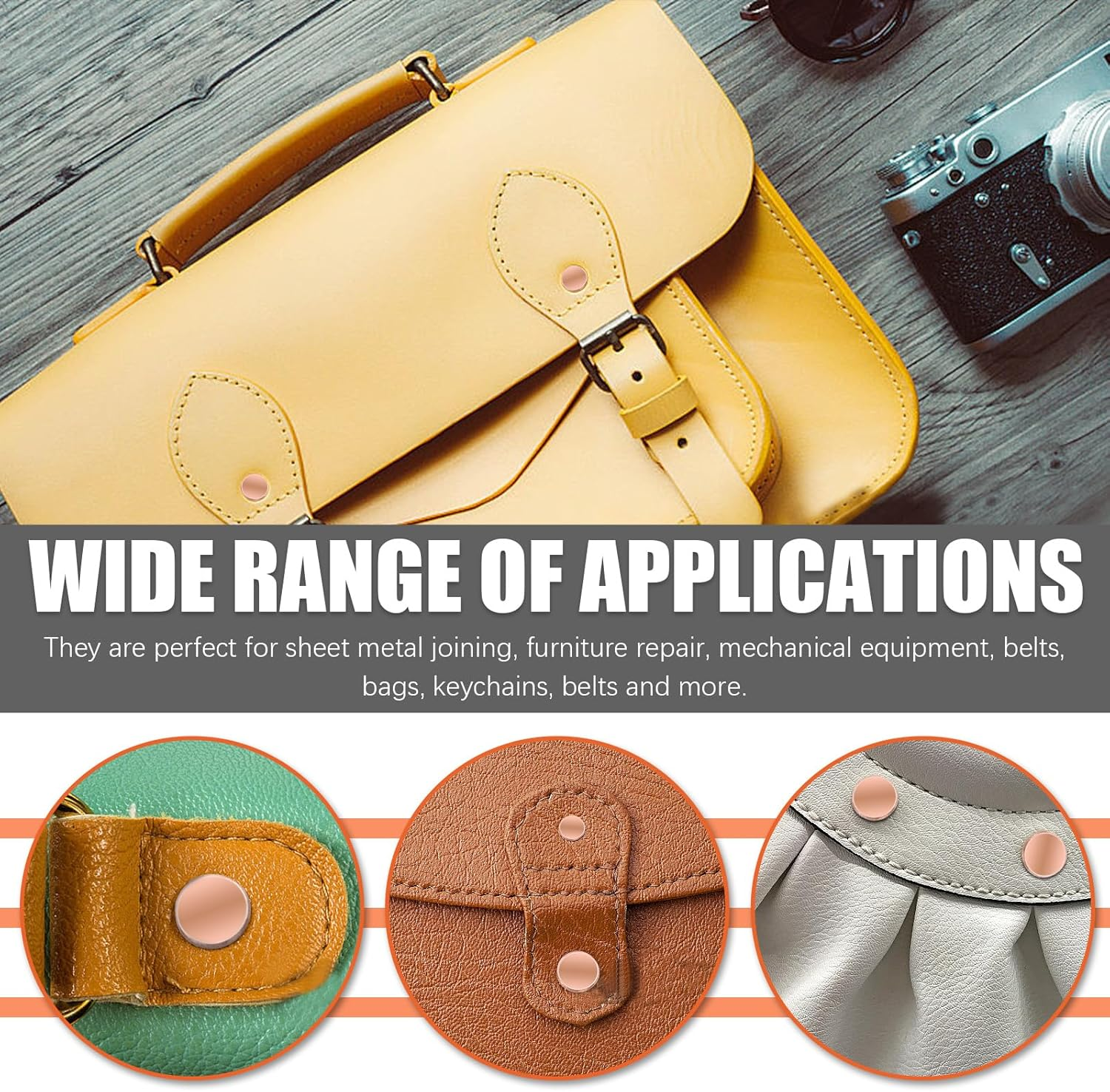 Tanstic 270Pcs Flat Head Copper Solid Rivets, M2X4/6/8, M2.5X5/8/10, M3X4/6/10 Solid Copper Rivets Fasteners for Electrical Applications Copper Finish Copper Tone image number 3