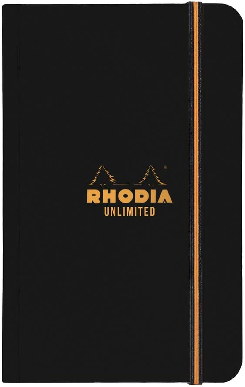 RHODIA 118978C - Unlimited Orange Elastic Notebook - A5+ - Ruled - 120 Detachable Pages - White Clairefontaine Paper 80 G/M - Velvety Touch Cover