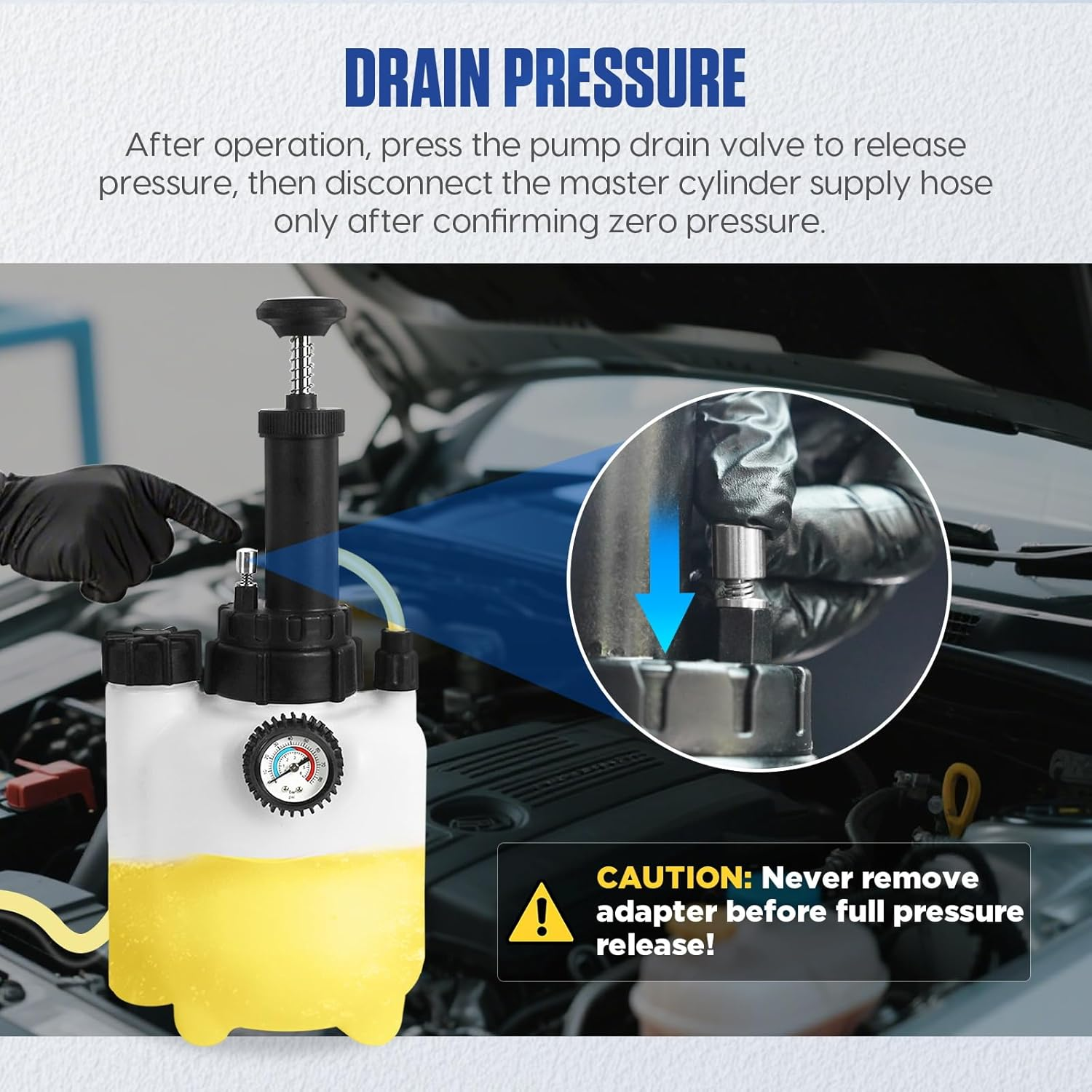 MRCARTOOL 3Lauto Brake Bleeder Brake Bleeder Fluid Pump Brake Fluid Changer with 1L Brake Bleed Bottle and 4 Master Cylinder Adapters E20 Adapter (3L) image number 5