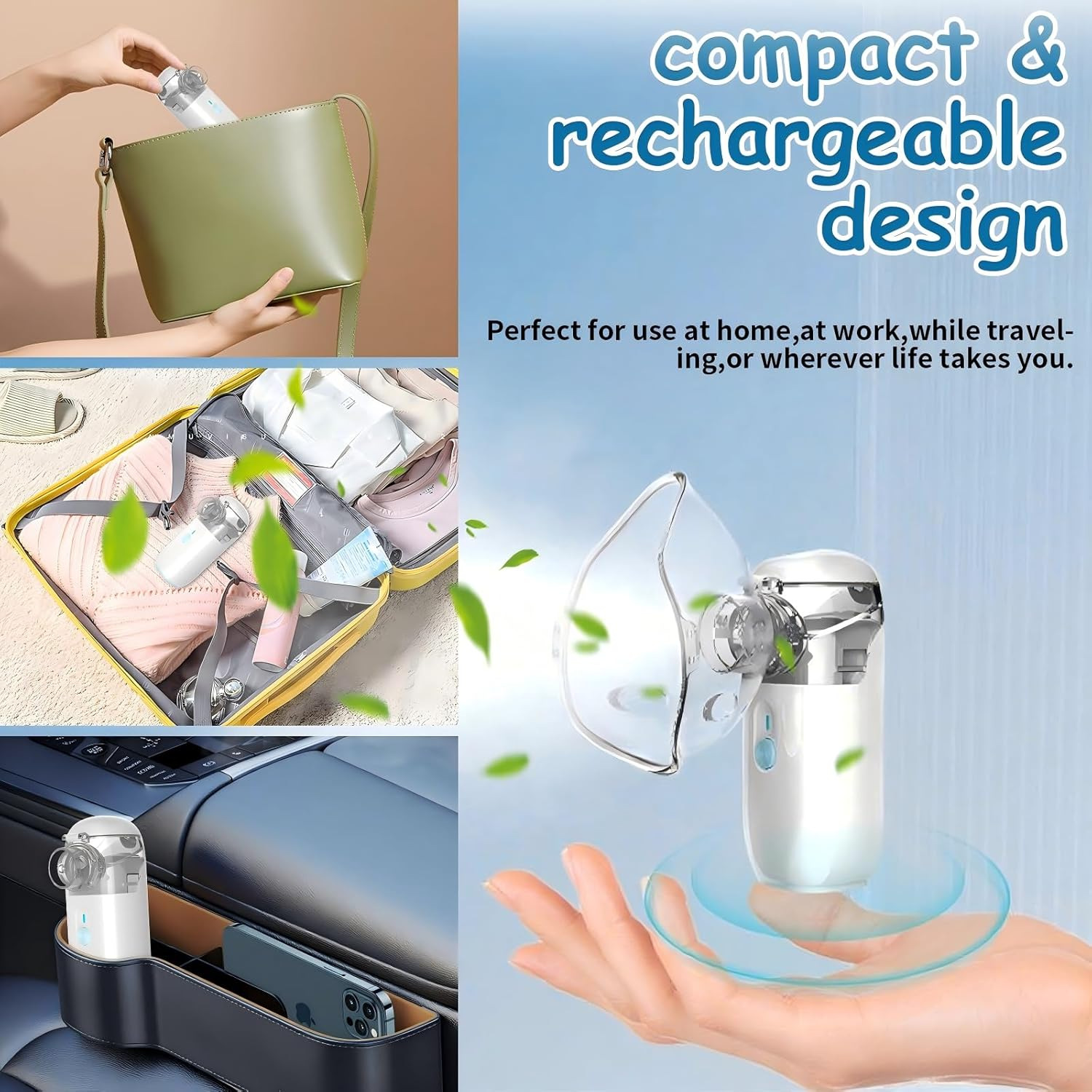 Portable Nebulizer, Mini Nebulizer Machine, Children'S Atomizer, Handheld Nebulizer for Breathing Problems, Portable Household Ultrasonic Atomizer Medical Grade, Nebulizer for Travel and Household Use (Light Green)