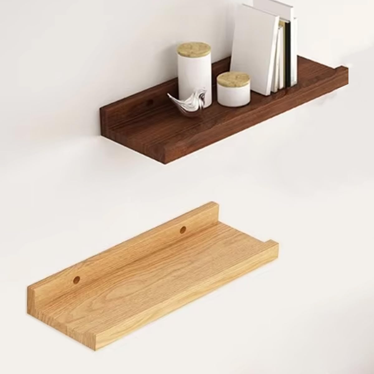 AIMALL Wall Mounted Floating Shelf, Wood Storage Rack for Display and Organization - Available in Two Colours - Log image number 5