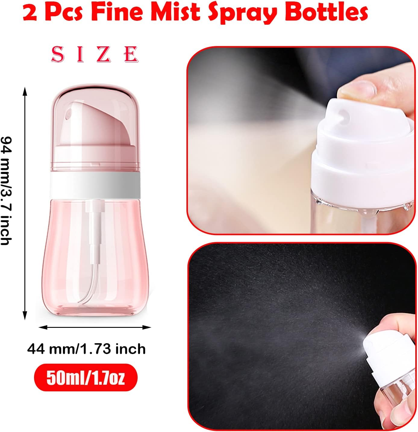 Taicols Fine Mist Spray Bottles, 2 Pcs Skin Care Atomizer with Fine Mist, Travel Spray Bottles, Travel Hair Spray Bottles, Refillable Mini Spritzer for Essential Oils Perfume Liquid Cosmetics(50Ml) image number 5