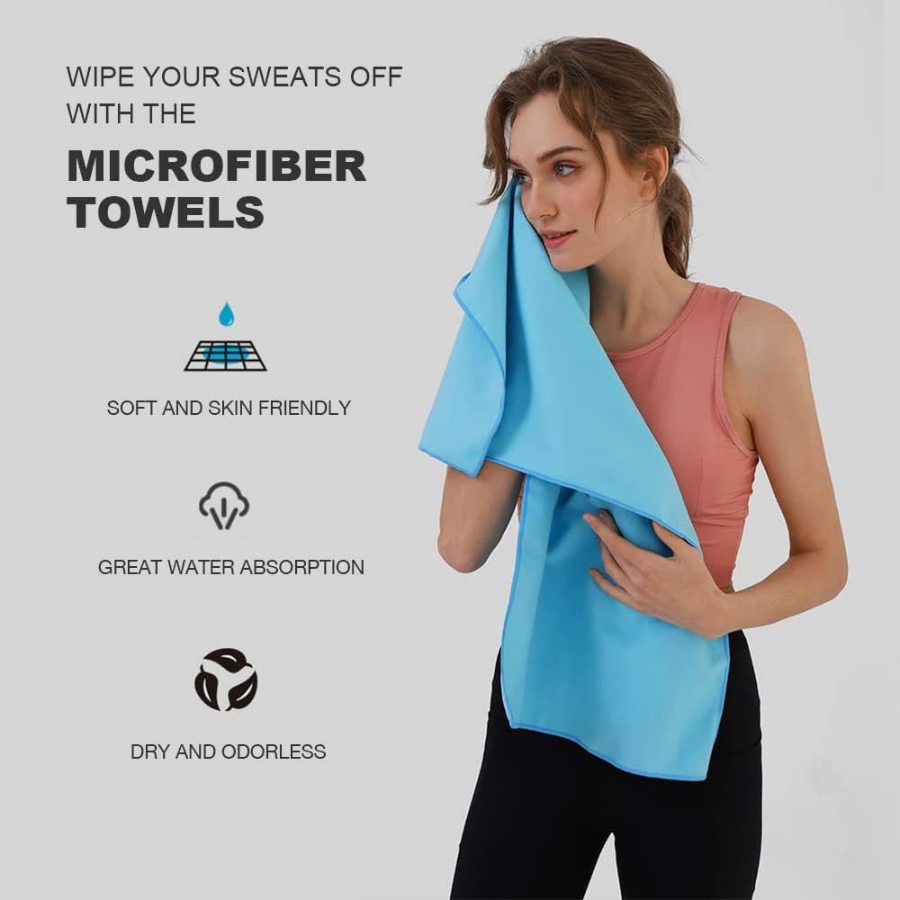 AHPOUN 2 Pack Microfiber Towel Quick Dry Bath Towels Super Absorbent for Sport Travel Swimming Beach Ultra Soft, Compact Microfiber Camping Towel Suitable for Hiking Gym Yoga (Light Green+Dark Blue) - Light Blue+Purple image number 3