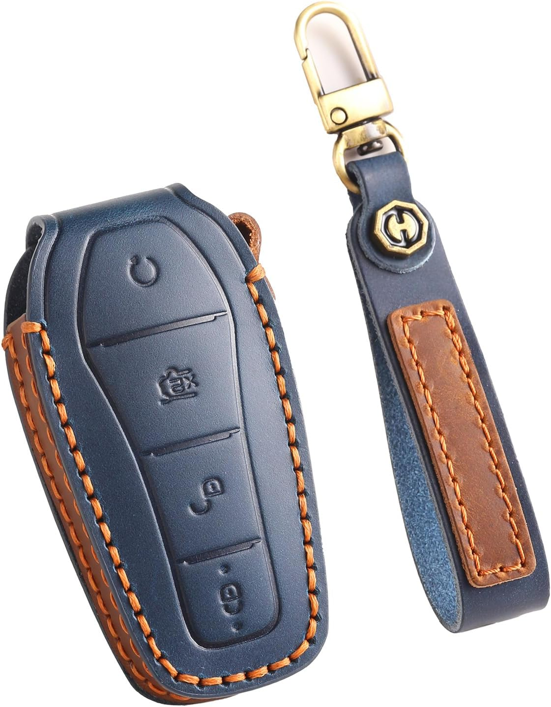 Key Case Shell Fit for BYD Han Ev Tang Dm Qin plus Song Pro MAX Leather Car Key Fob Cover Accessories Key Cover, Blue