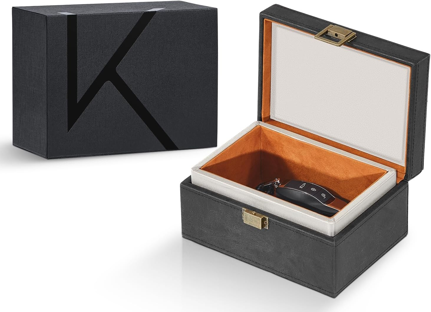 KENARK KK6M-BK Faraday Key Fob Protector Box, RFID Signal Blocking Shielding Box for Car Keys, Anti-Theft Vintage Faraday Cage with High-Grade Protein Leather, Black - Size: M - Black  Blue image number 6