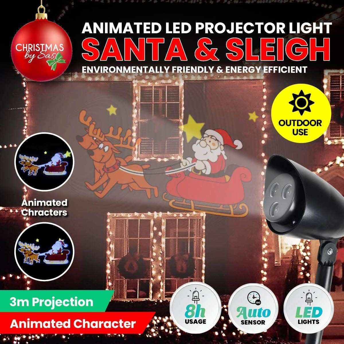 Christmas by Sas Light Projector LED Solar Lighting Santa Reindeers & Sleigh image number 1