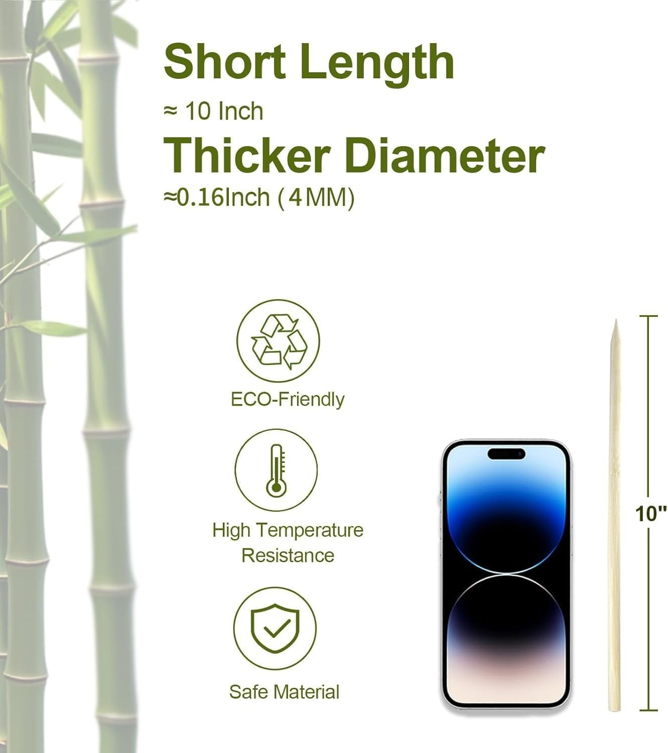 Candy Apple Sticks (50 Pack), 10 Inch Caramel Apple Sticks Skewers 4 Mm Natural Bamboo Candy Making Skewer for Carmel BBQ Cotton Candy Wood Semi Pointed Lollipop Sticks Barbecue Corn Dog Cake Pops image number 3