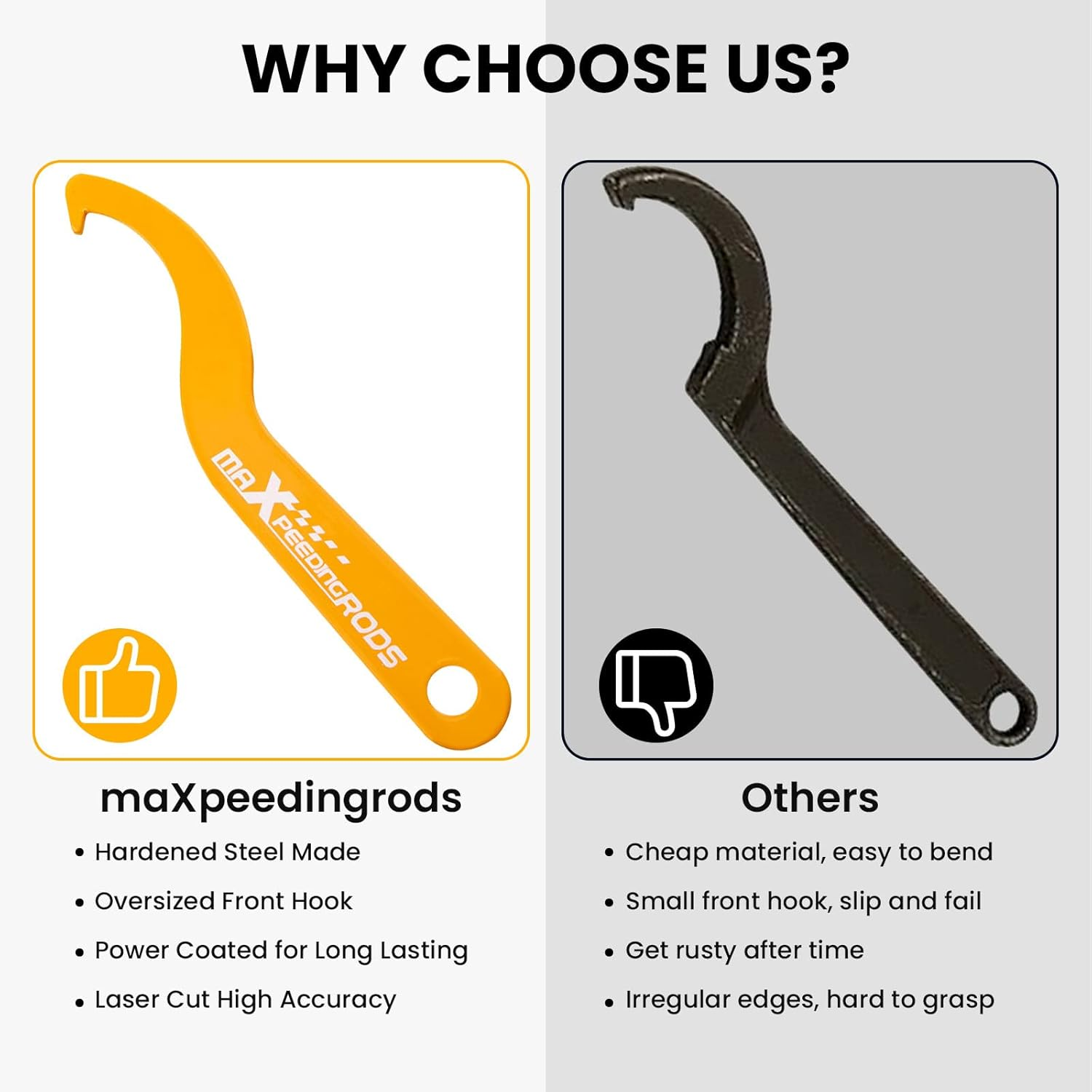 Maxpeedingrods Universal C Spanner Hook Wrench Set Coilover Spring Adjustment Tool Steel Spanner Wrench, Yellow, 2Pcs image number 5