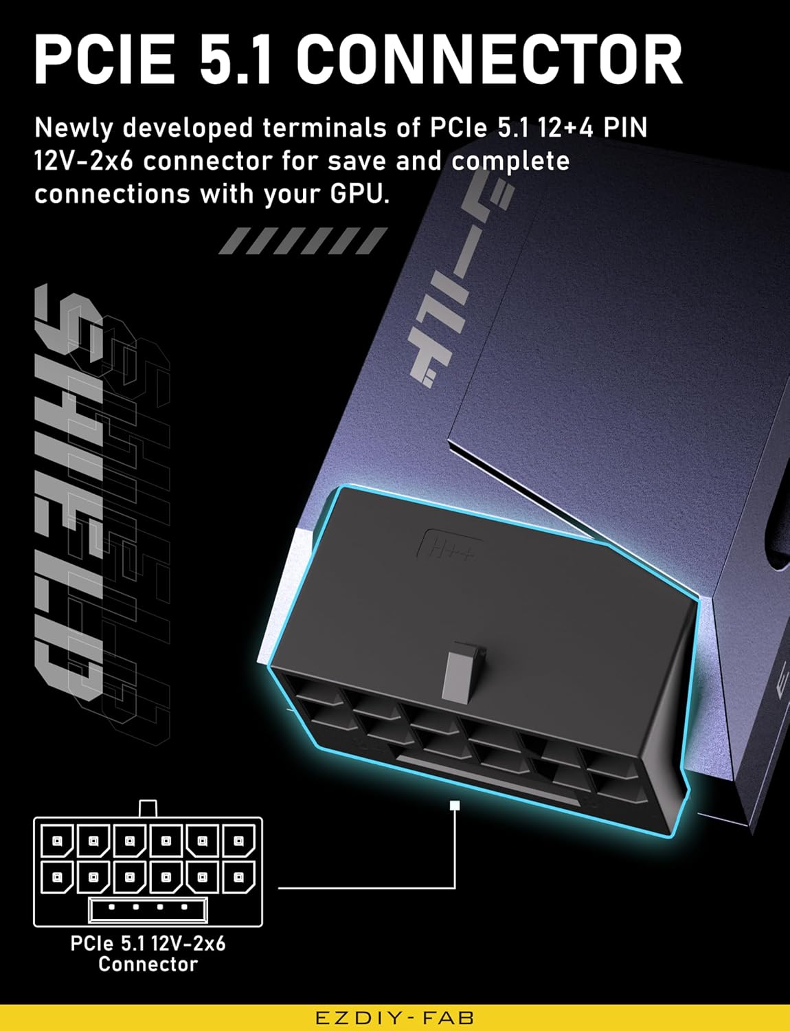 EZDIY-FAB Pcie 5.1 Adapter - 600W 12+4Pin,16Pin 12VHPWR GPU Power Connector,12V-2X6 GPU Adapter,90 Degree Right Angle - Compatible with RTX 3090Ti, 4070Ti, 4080, 4090 GPU - RVS Type, Purple, 1 Pack image number 5