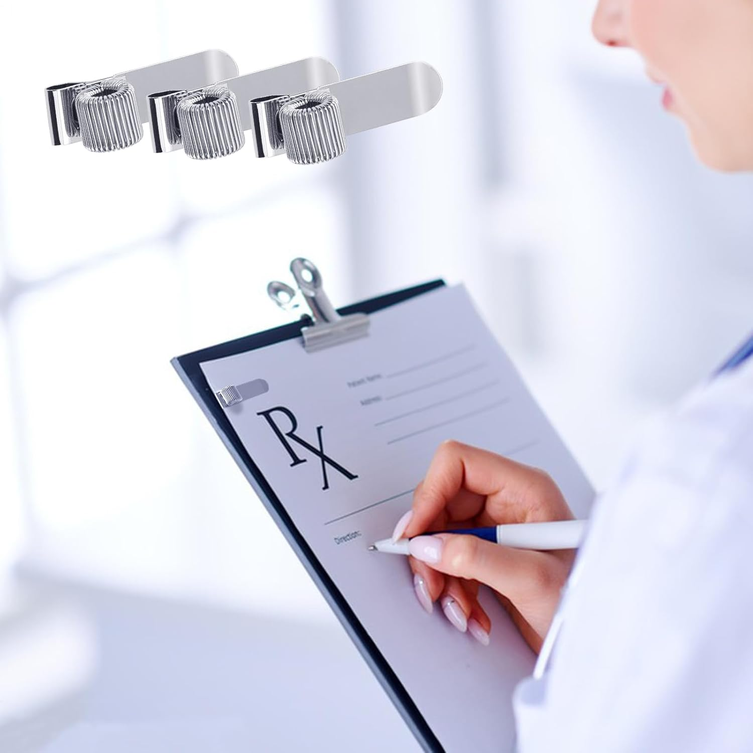 Quacc 3 PCS Metal Pen Holder Adjustable Single Spring Loop Pen Holder Clip for Notebook and Clipboard image number 3