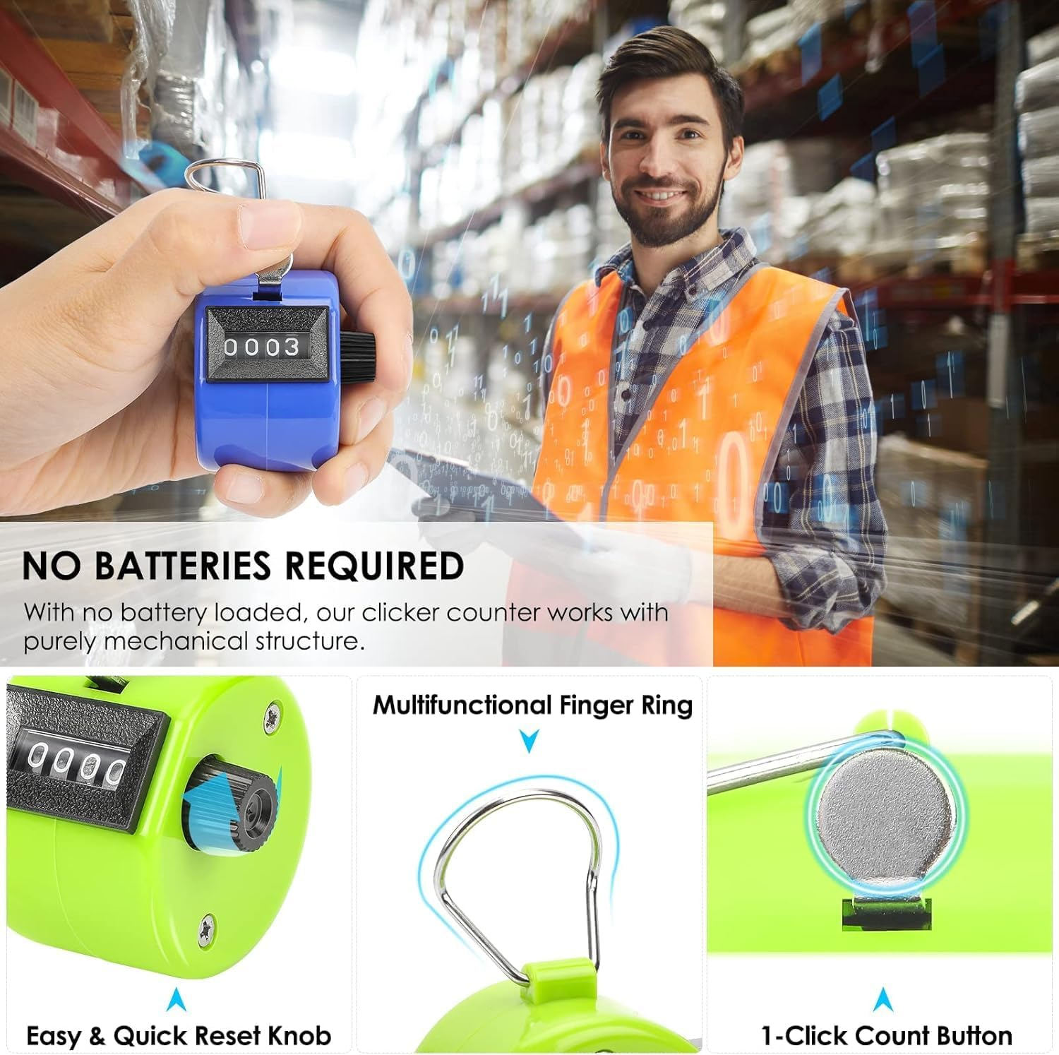 AEEGO 6-Color Pack Handheld Counter, 4-Digit Clicker Counter, Manual Mechanical Pitch Counter for Coaching, Knitting, Golf, Lap Counting, Fishing, Toddlers and Fidgeting image number 2