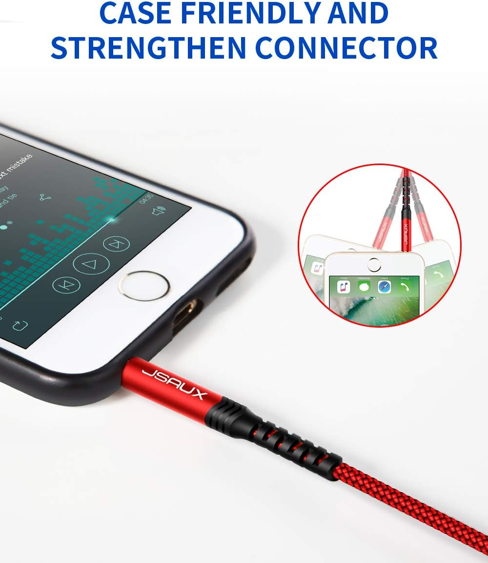 JSAUX AUX Cable, [1.2M/2Pack- Copper Shell, Hi-Fi Sound] 3.5Mm Auxiliary Audio Cable Nylon Braided Aux Cord Compatible with Car/Home Stereos,Speaker,Headphones,Sony,Echo Dot,Beats - Red image number 2