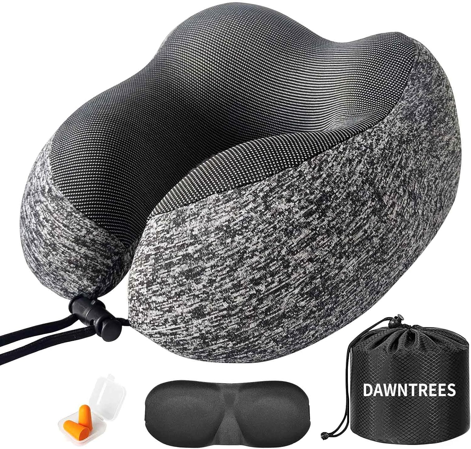 DAWNTREES Travel Pillow Neck Support, Memory Foam Neck Pillows for Travel Airplane,Business Trip with Luxury Bag,Travel Kit with 3D Eye Masks,Earplugs.