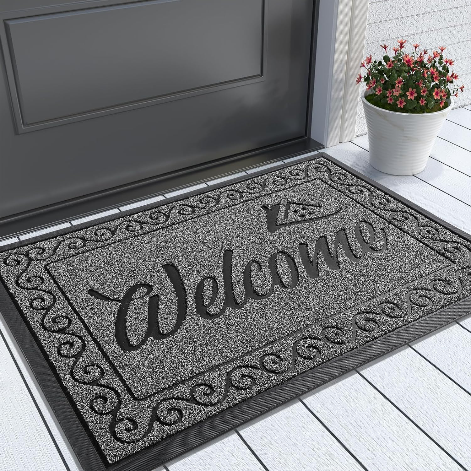 Yimobra Welcome Front Door Mat, Heavy Duty Easy Clean Doormat Indoor Outdoor, Waterproof Quick Dry Floor Mat for Home, Garage, Hign Traffic Areas, Non Slip, Low Profile, 29.5X17 Inches, Yellow