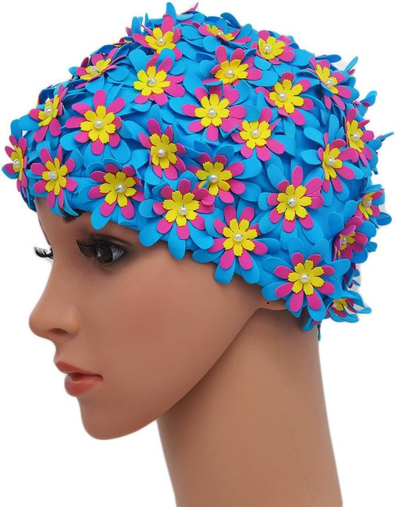 Medifier Swim Cap Floral Petal Retro Style Bathing Caps for Women - Purple image number 6
