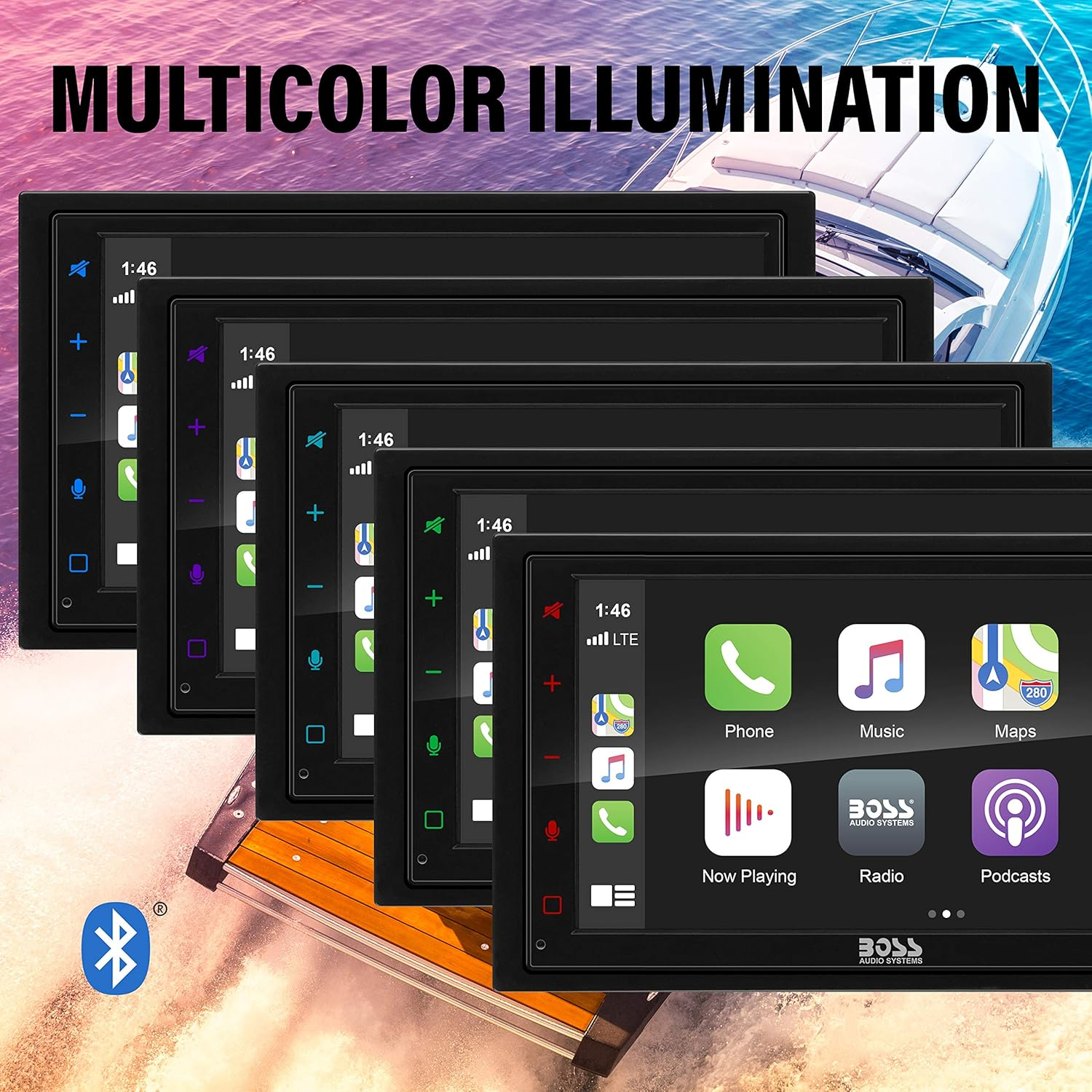 BOSS Audio Systems MRCP9685A Marine Boat Stereo &ndash; Apple Carplay, Android Auto, 6.75 Inch Double Din, Touchscreen, Bluetooth Head Unit, Radio Receiver, No CD DVD Player image number 1